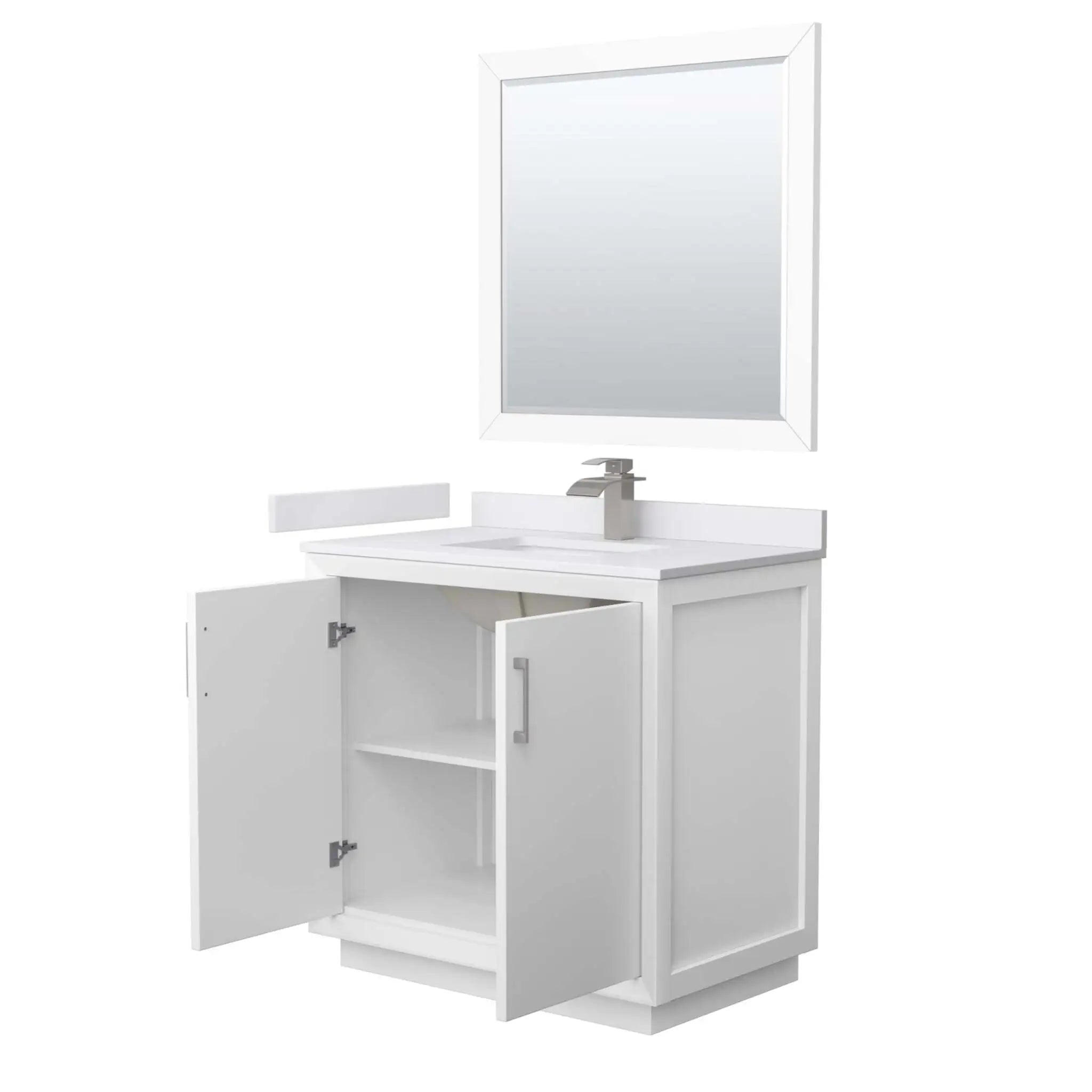 36" Strada Single Bathroom Vanity in White with Brushed Nickel Trim & 34" Mirror by Wyndham