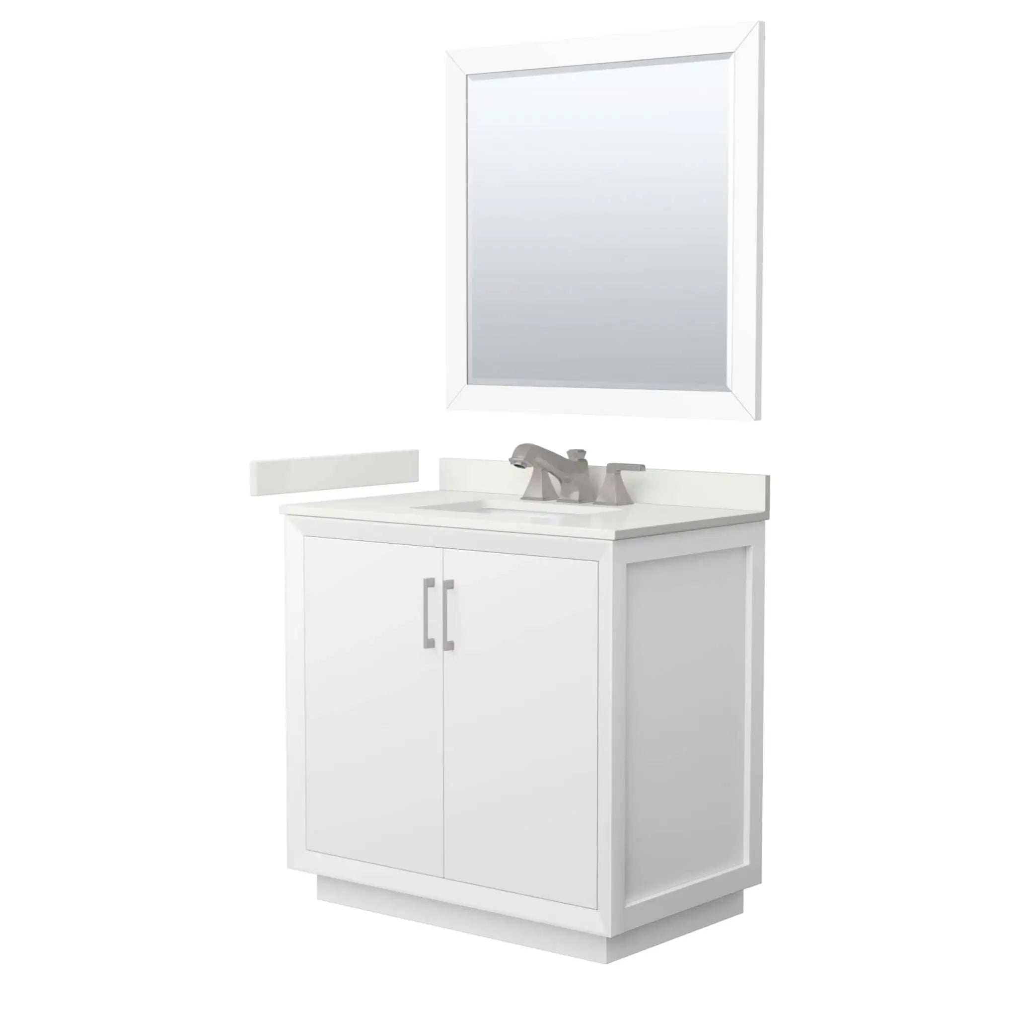 36" Strada Single Bathroom Vanity in White with Brushed Nickel Trim & 34" Mirror by Wyndham
