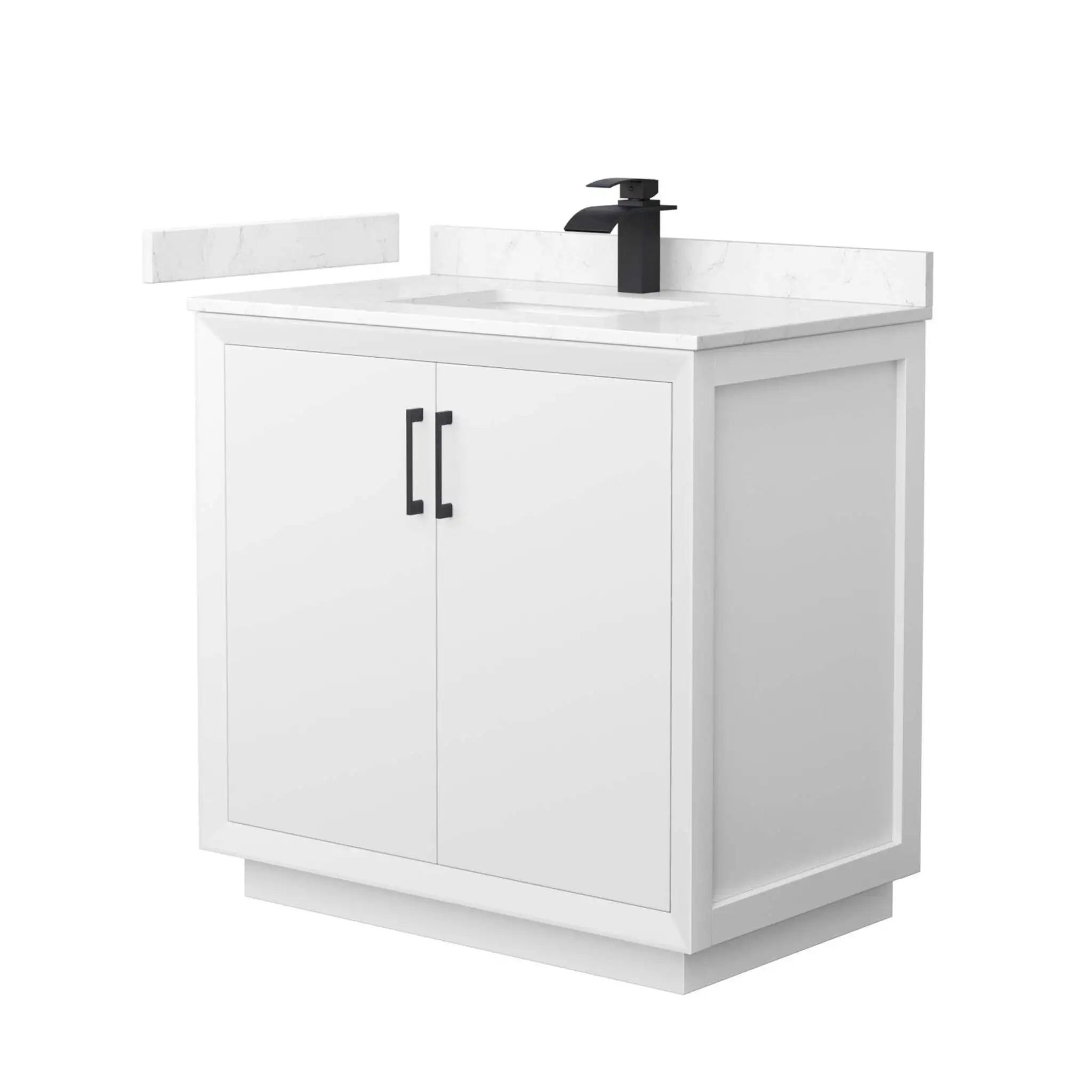 36" Strada Single Bathroom Vanity in White with Matte Black Trim by Wyndham