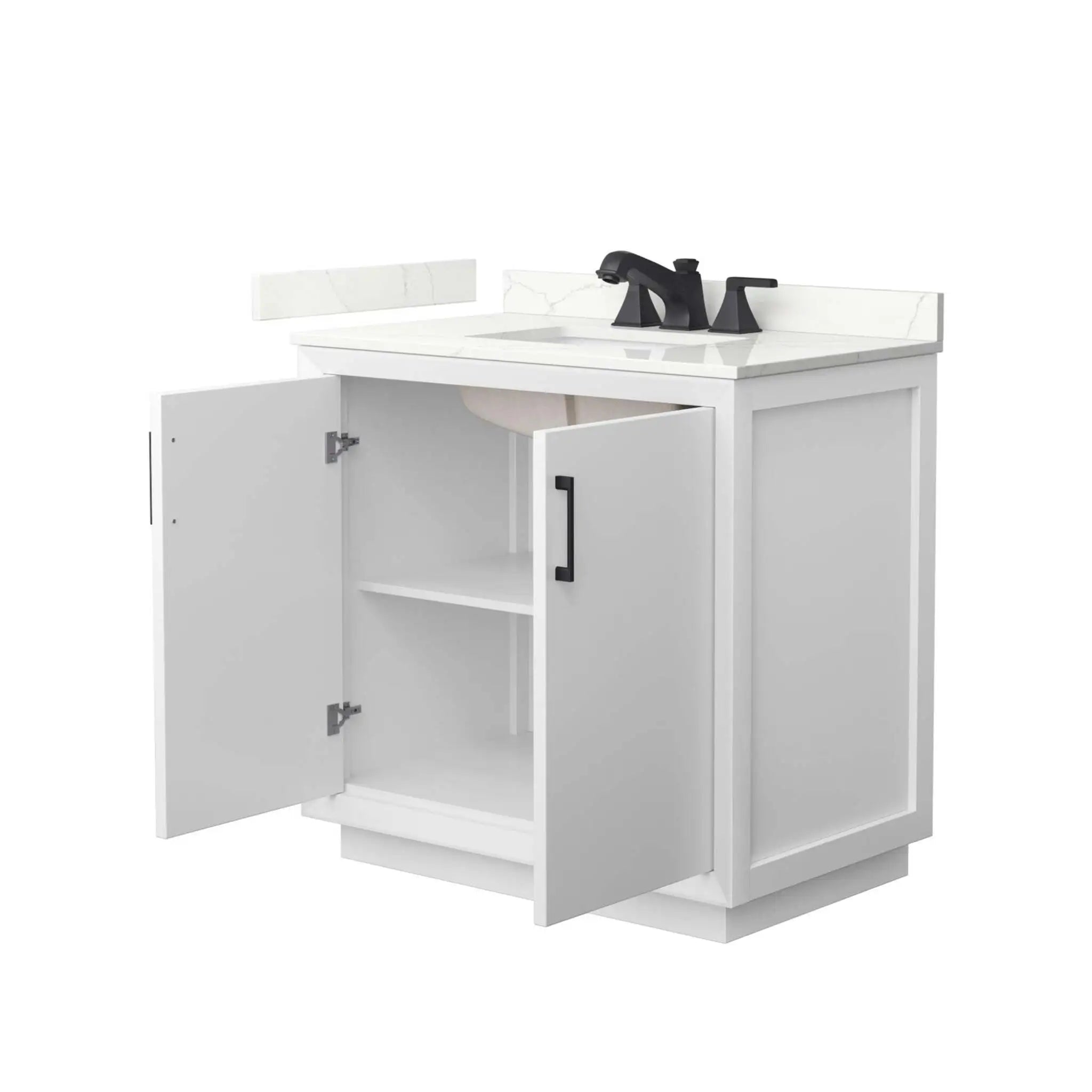 36" Strada Single Bathroom Vanity in White with Matte Black Trim by Wyndham