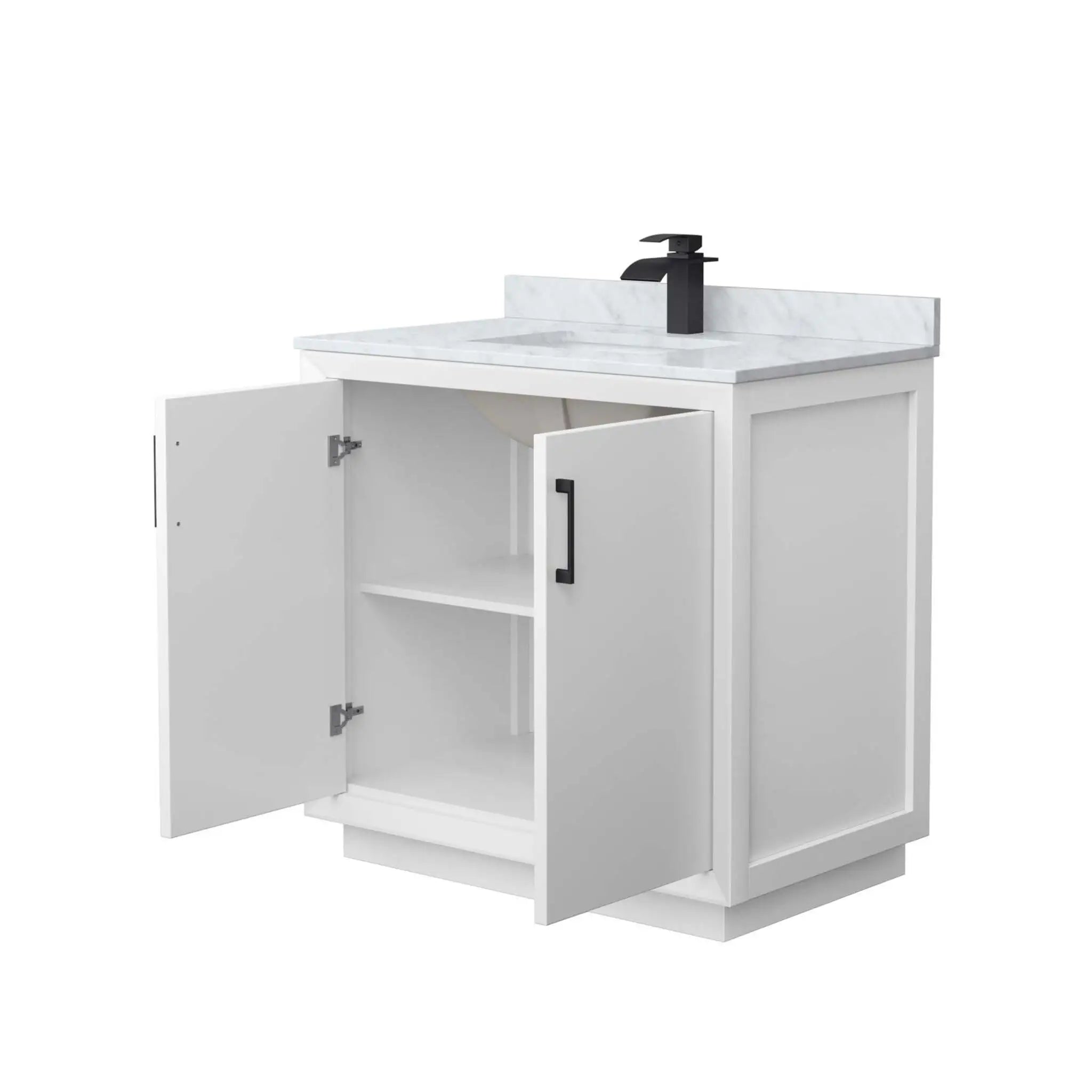 36" Strada Single Bathroom Vanity in White with Matte Black Trim by Wyndham