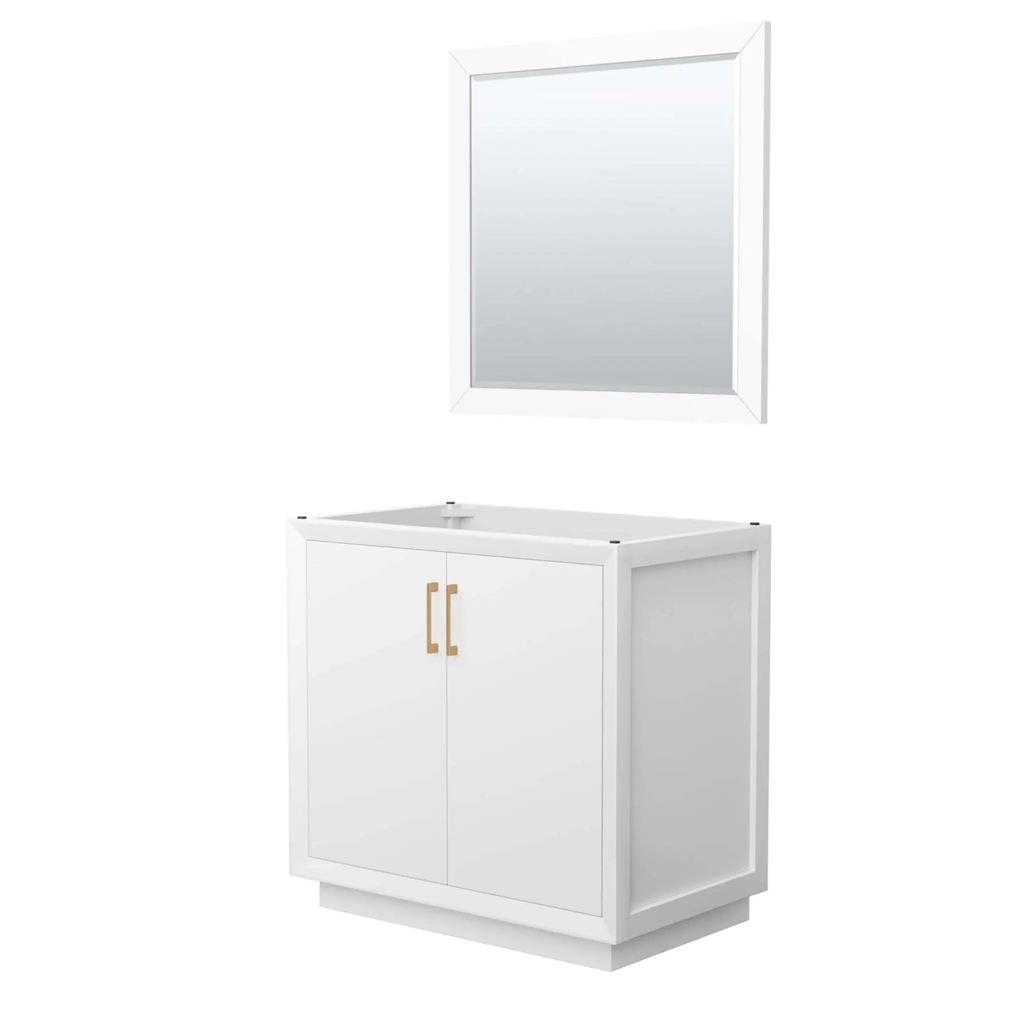 36" Strada Single Bathroom Vanity in White with Satin Bronze Trim & 34" Mirror by Wyndham