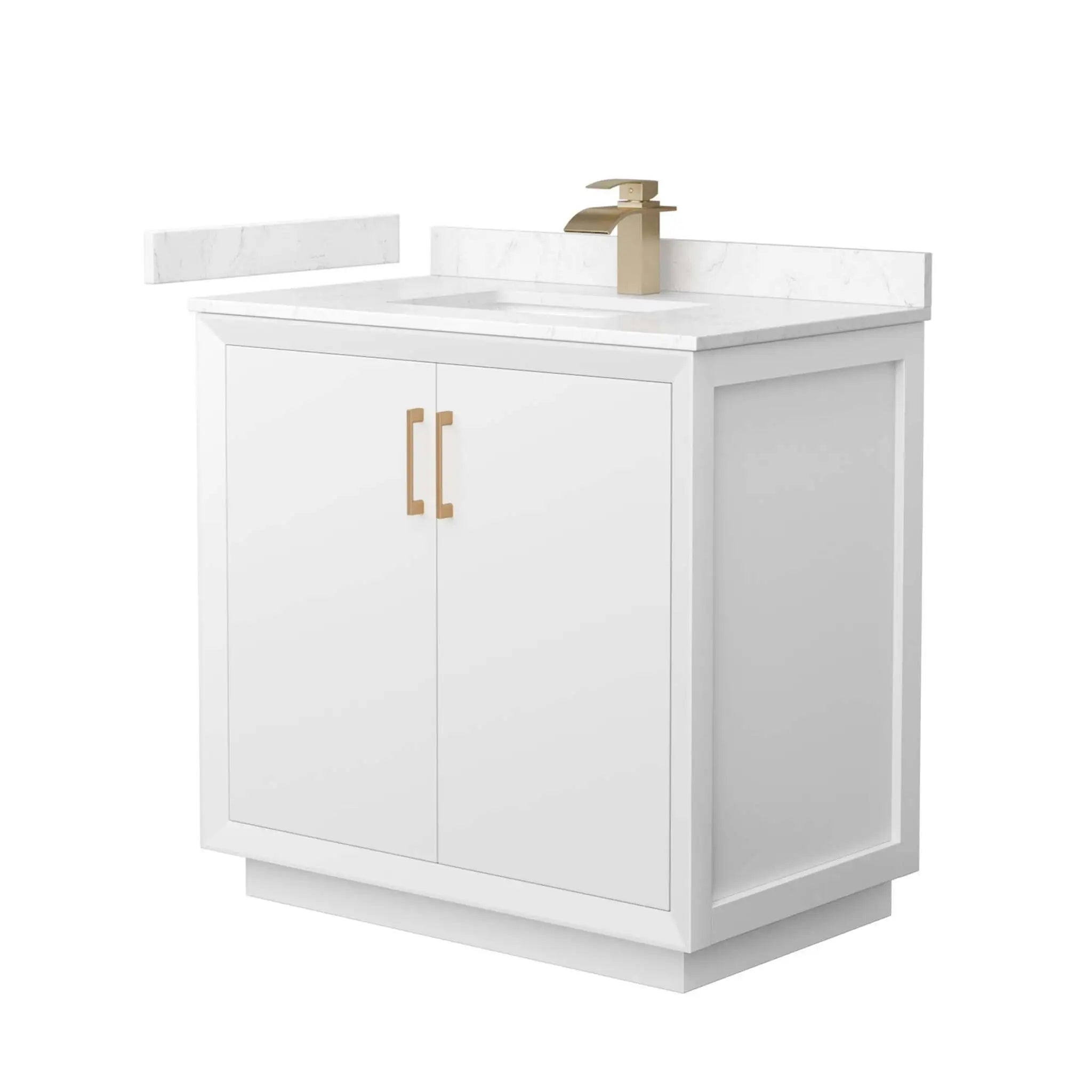 36" Strada Single Bathroom Vanity in White with Satin Bronze Trim by Wyndham
