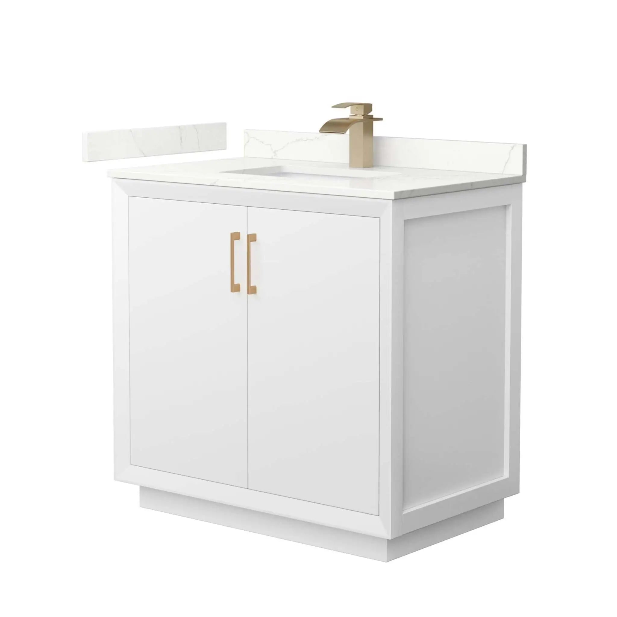 36" Strada Single Bathroom Vanity in White with Satin Bronze Trim by Wyndham