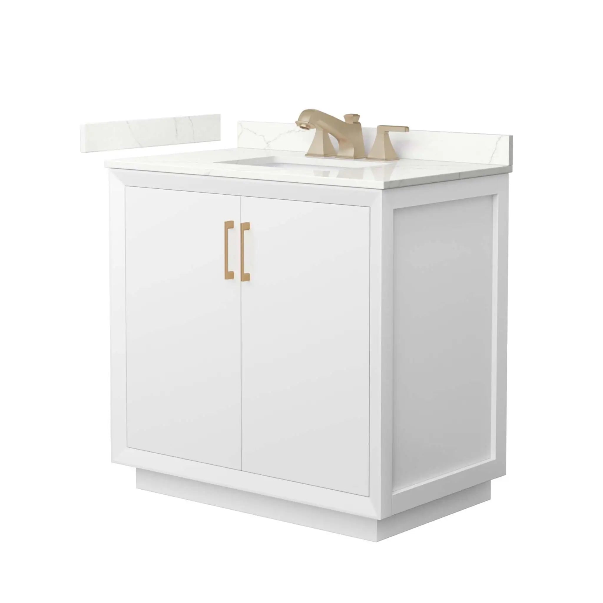 36" Strada Single Bathroom Vanity in White with Satin Bronze Trim by Wyndham