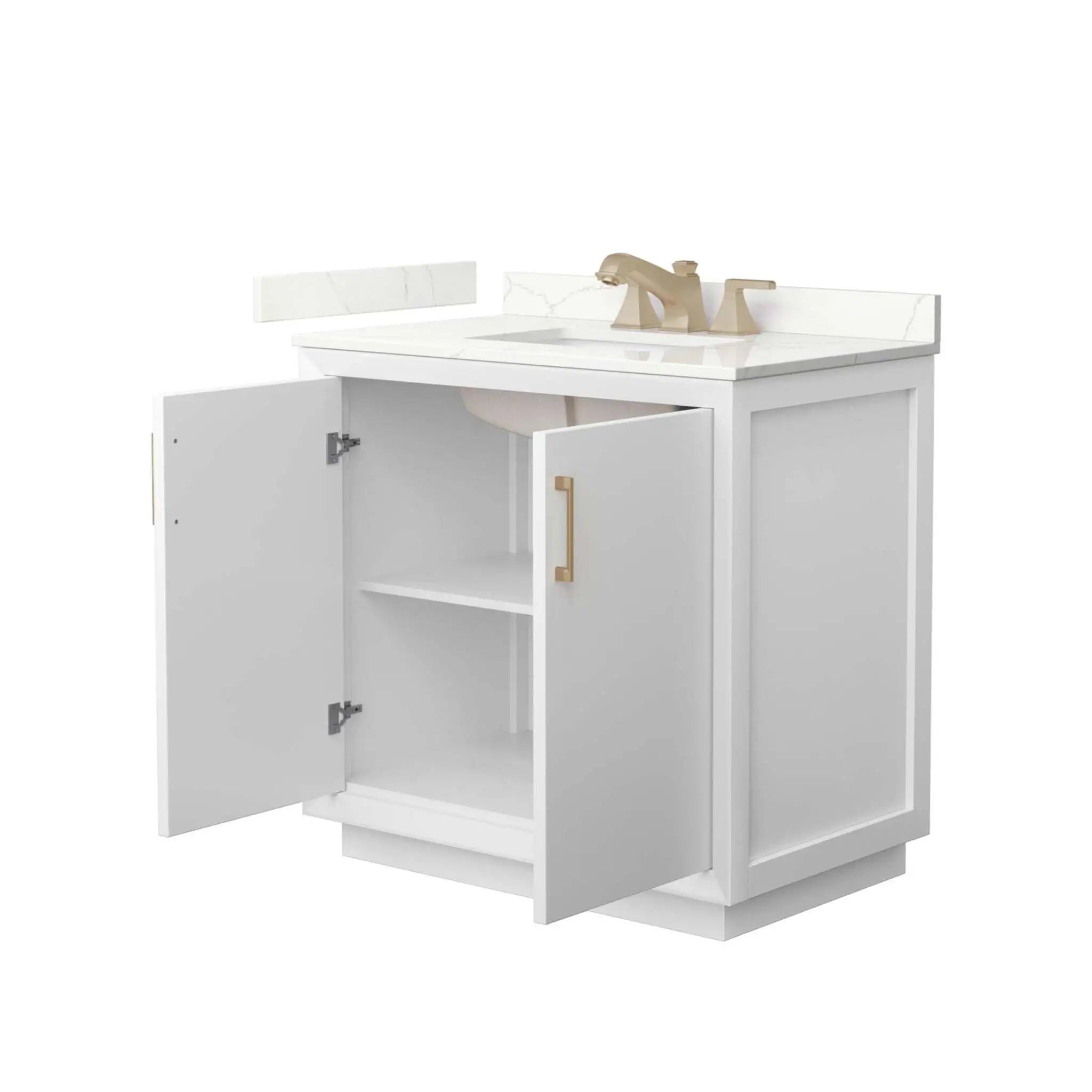 36" Strada Single Bathroom Vanity in White with Satin Bronze Trim by Wyndham
