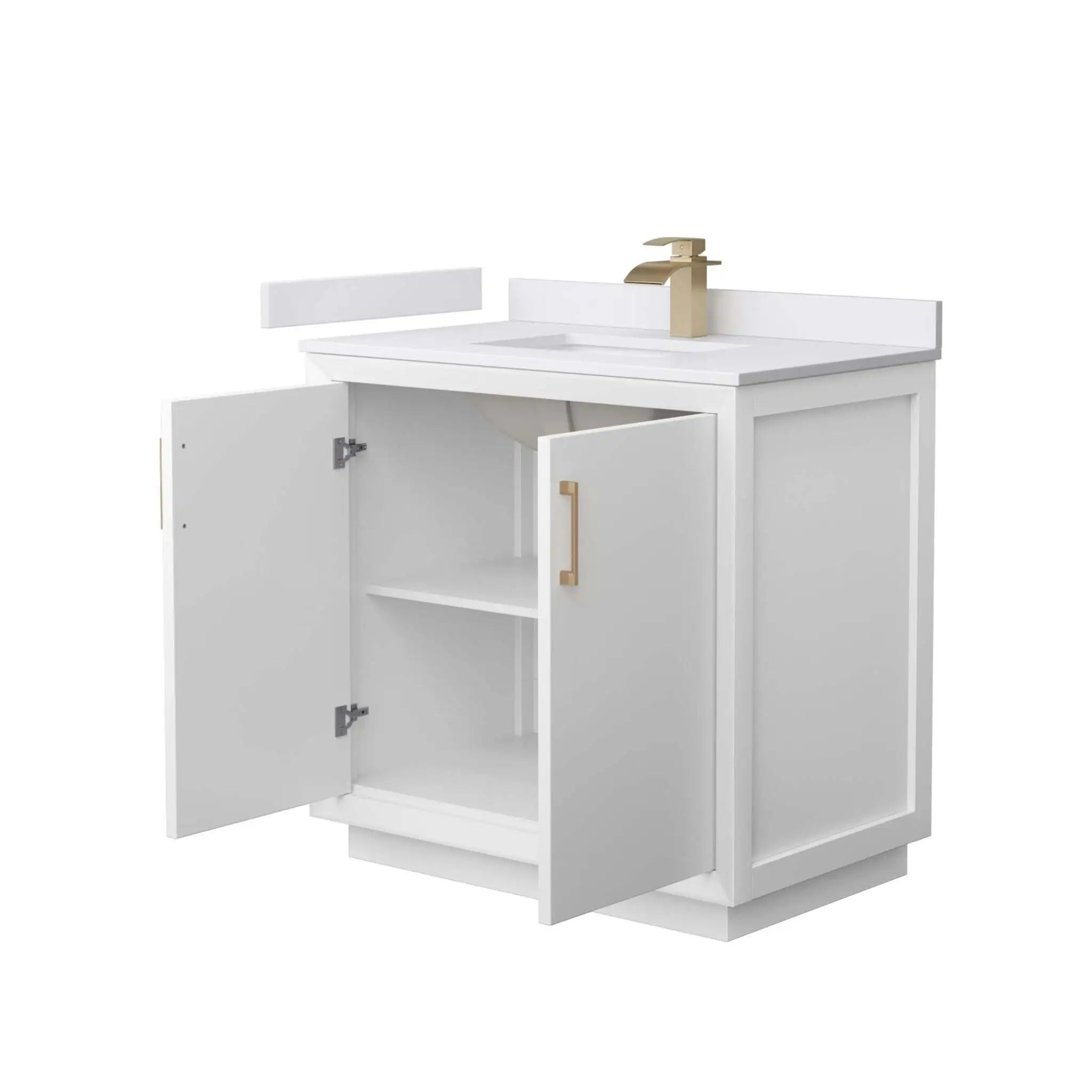 36" Strada Single Bathroom Vanity in White with Satin Bronze Trim by Wyndham