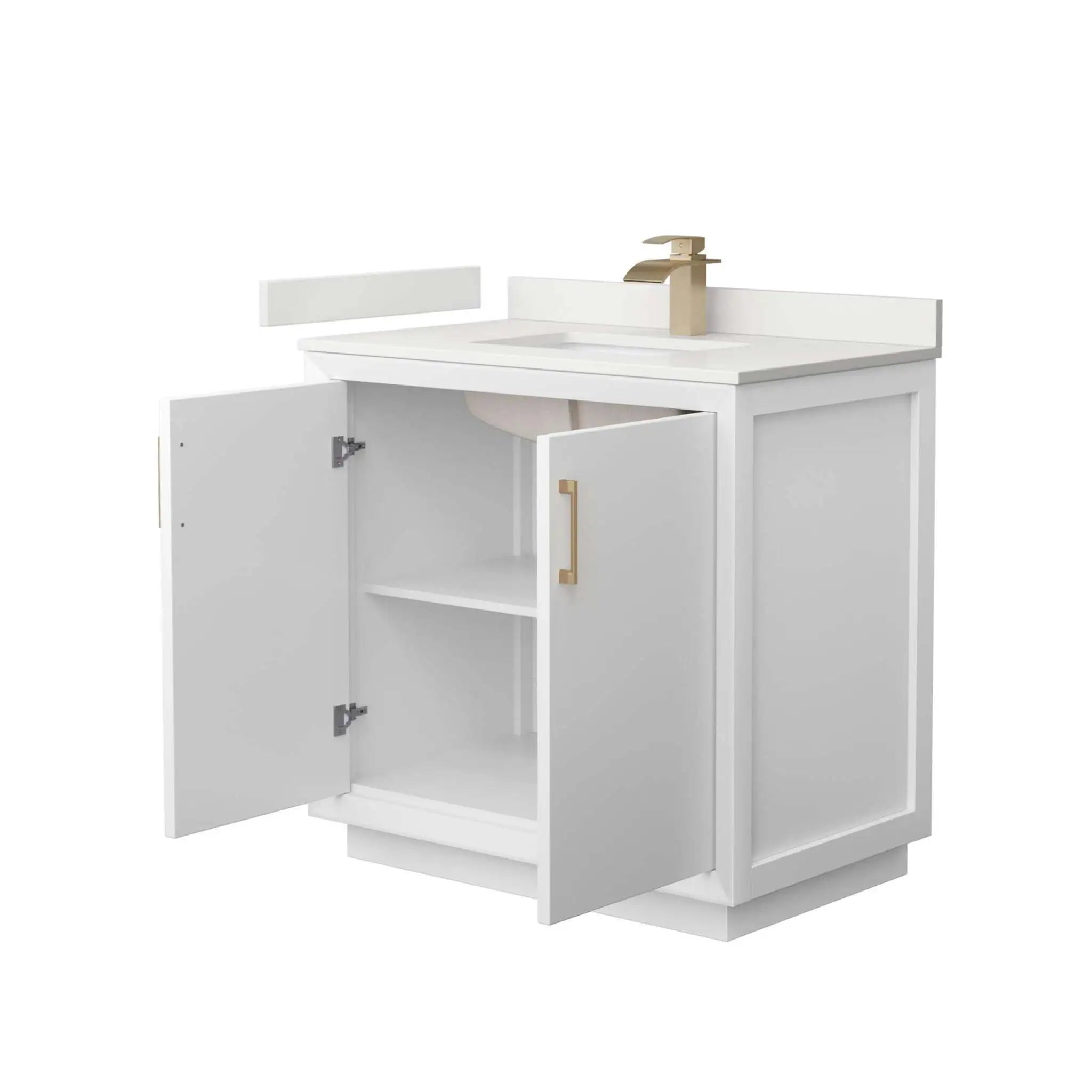 36" Strada Single Bathroom Vanity in White with Satin Bronze Trim by Wyndham
