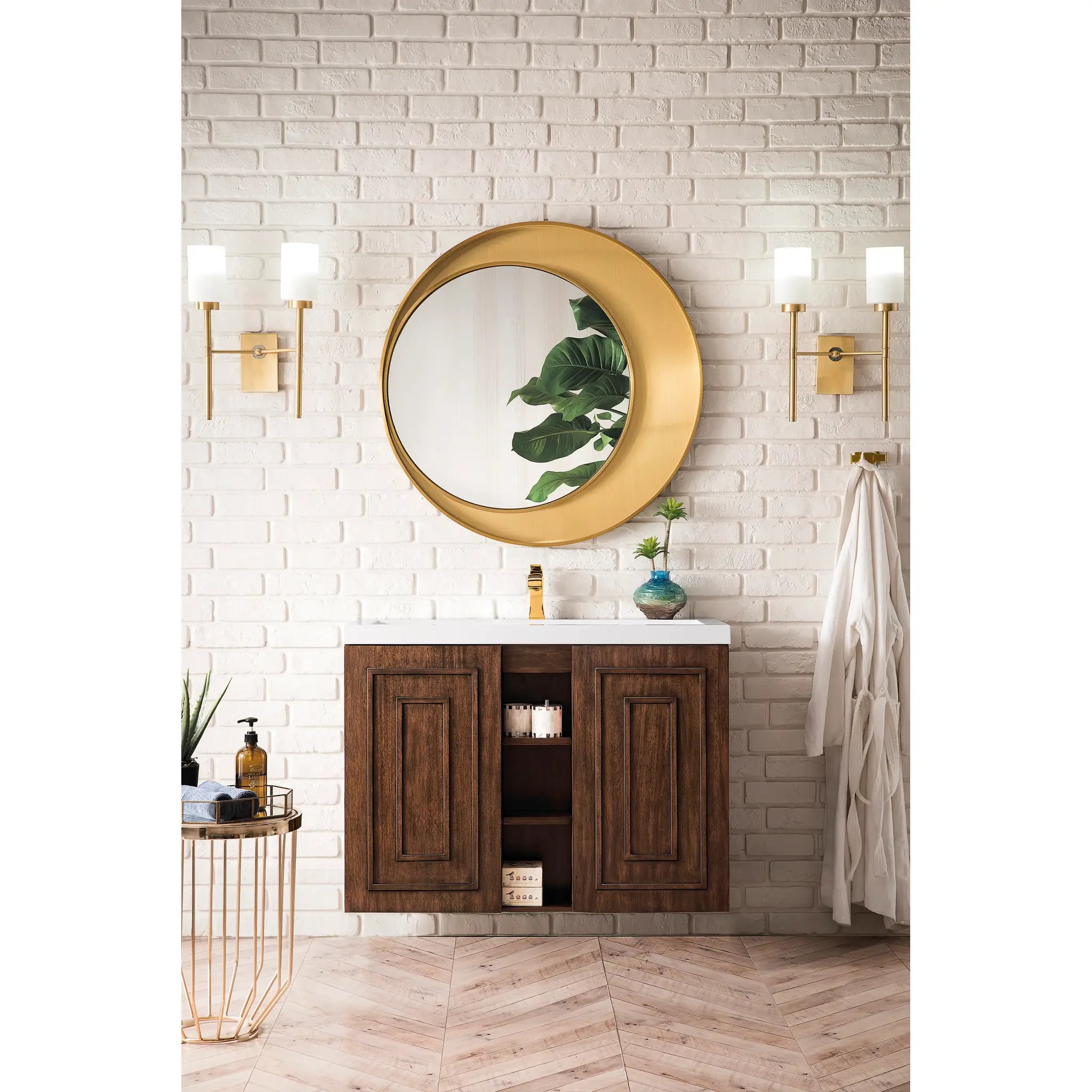 39.5" Alicante Single Vanity in Mid-Century Acacia-White Glossy image 1