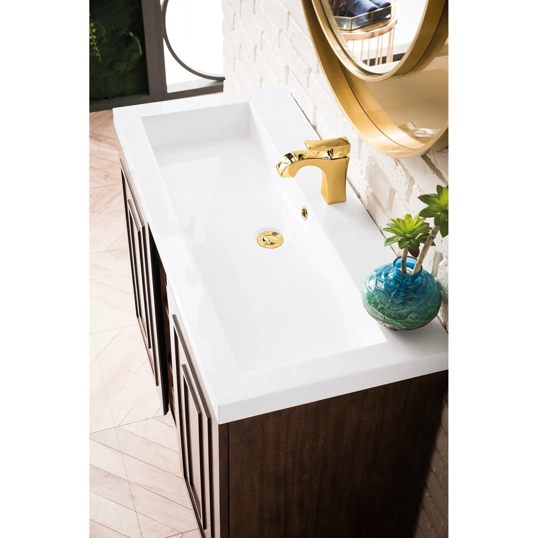 39.5" Alicante Single Vanity in Mid-Century Acacia-White Glossy image 4