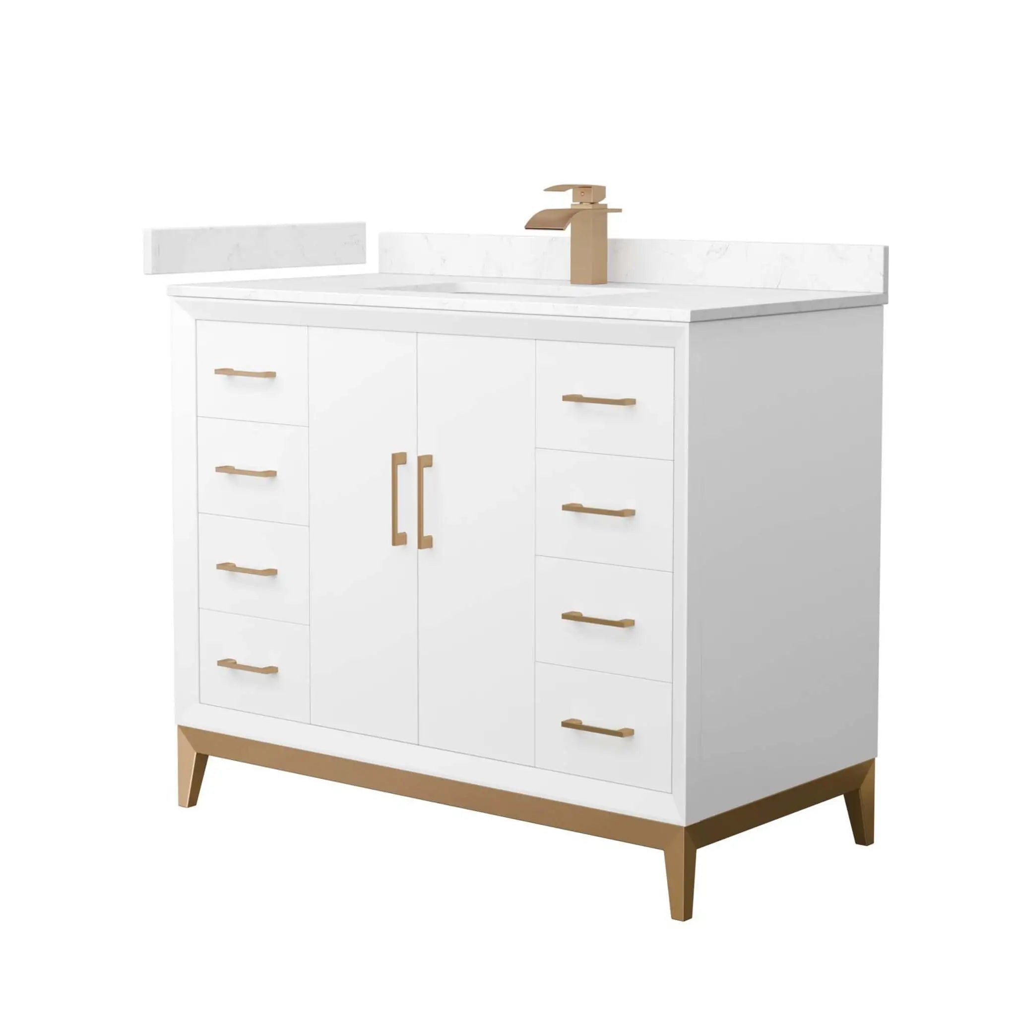 42" Amici Single Bathroom Vanity in White with Satin Bronze Trim by Wyndham