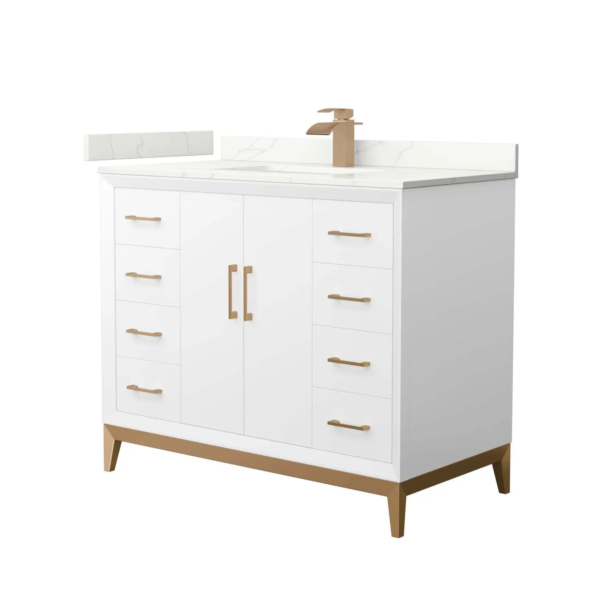 42" Amici Single Bathroom Vanity in White with Satin Bronze Trim by Wyndham