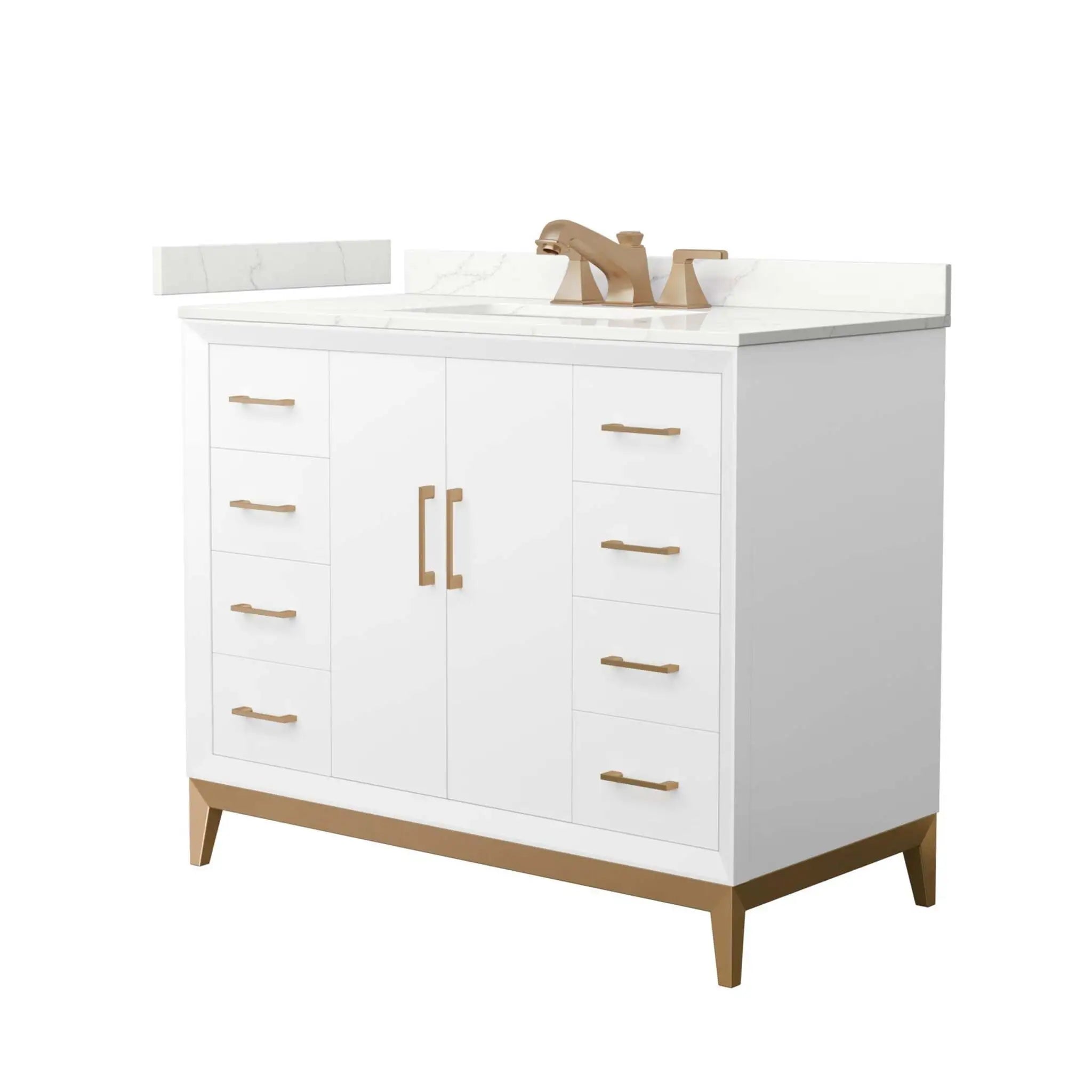 42" Amici Single Bathroom Vanity in White with Satin Bronze Trim by Wyndham