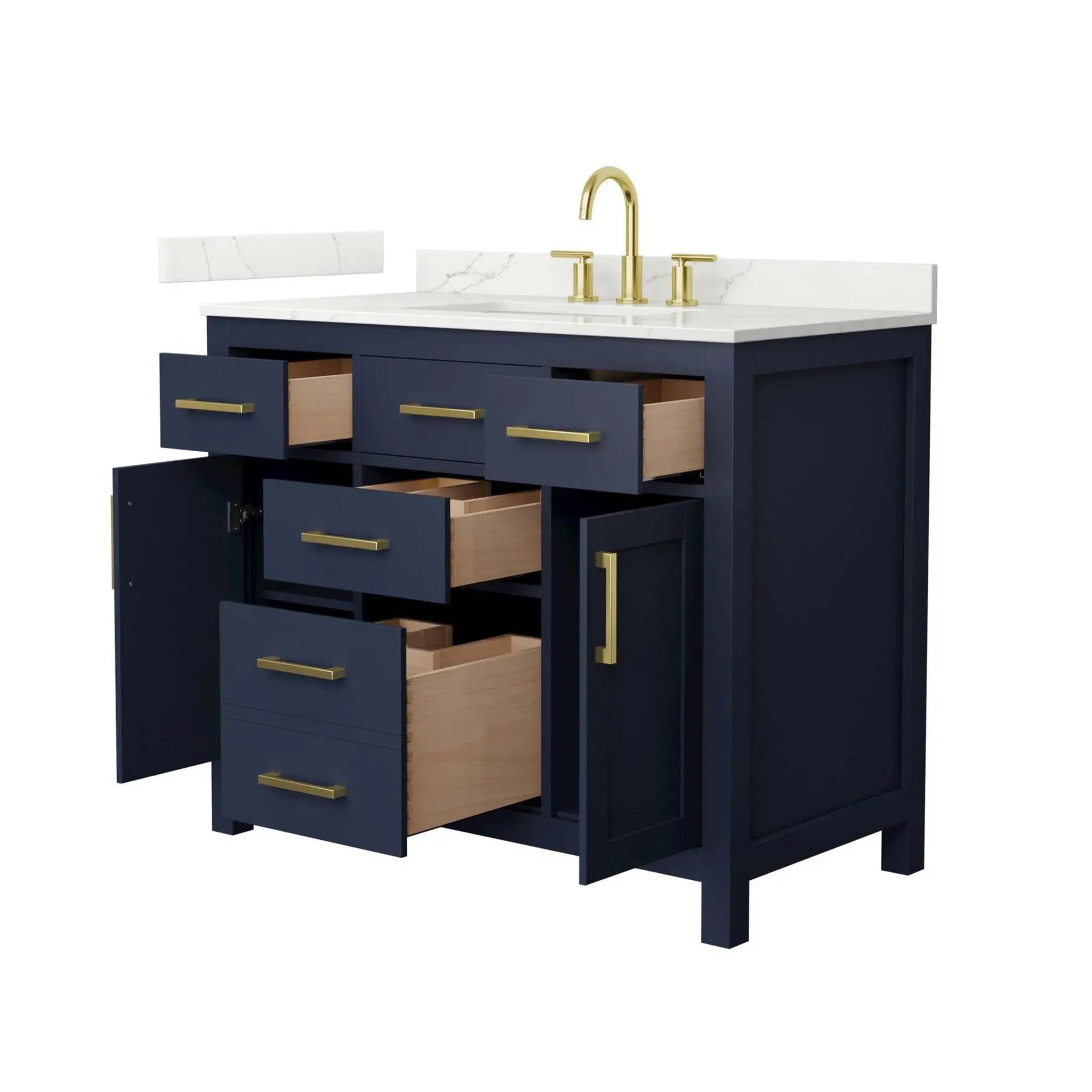 42" Beckett Single Bathroom Vanity in Dark Blue with Brushed Gold Trim by Wyndham