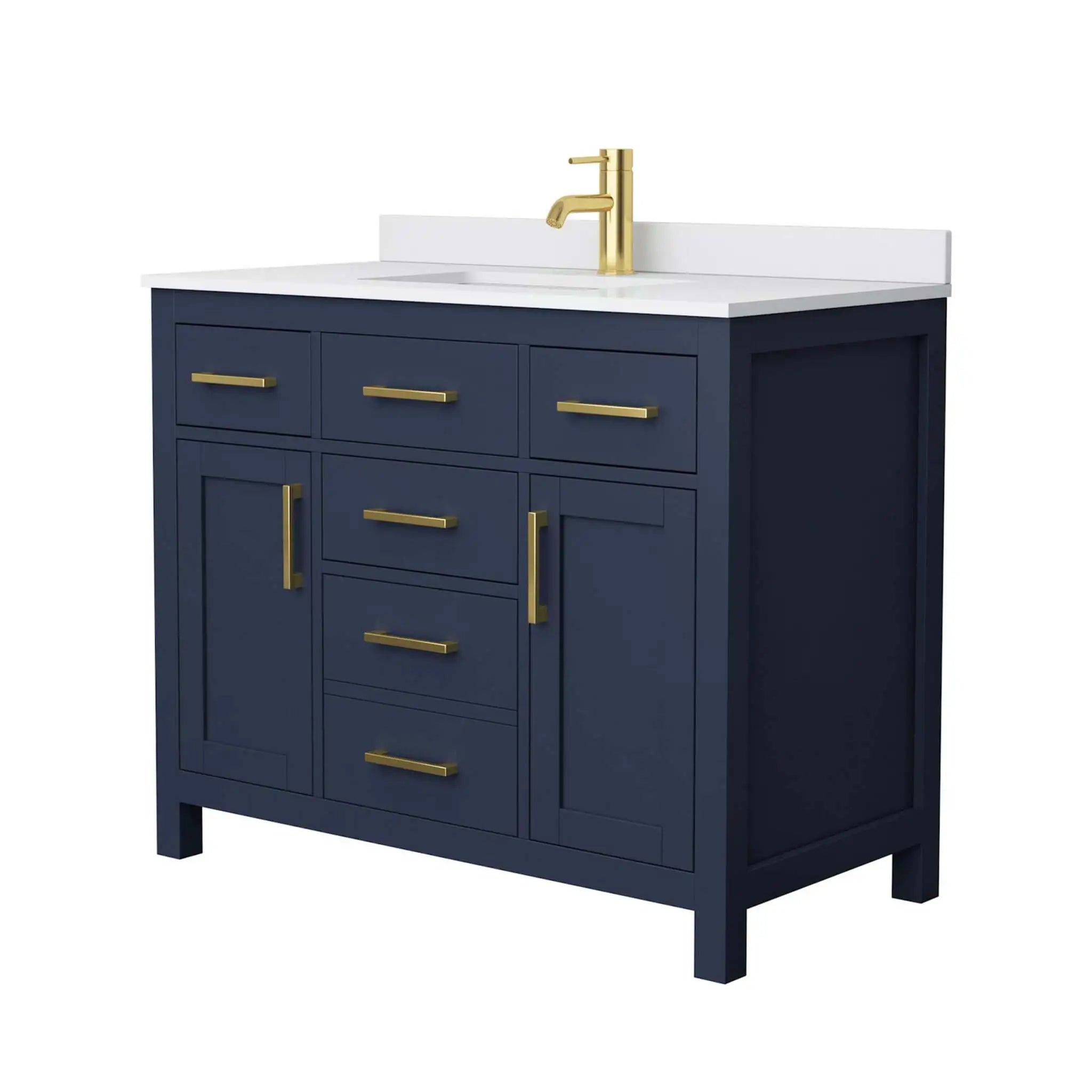 42" Beckett Single Bathroom Vanity in Dark Blue with Brushed Gold Trim by Wyndham