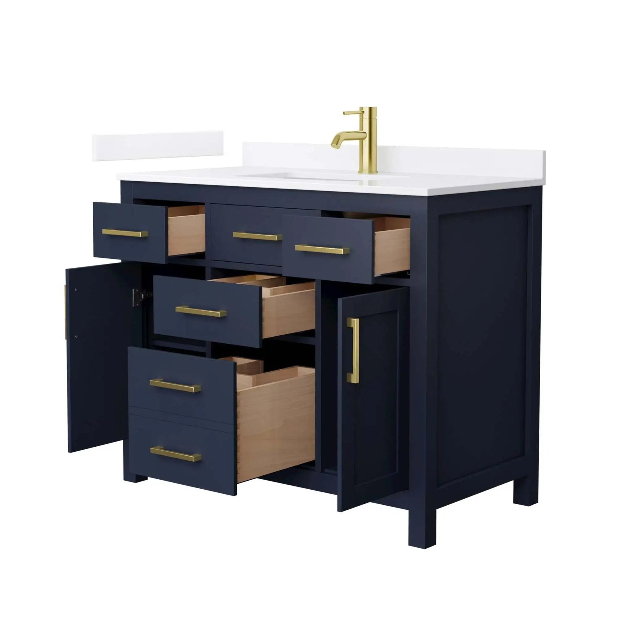 42" Beckett Single Bathroom Vanity in Dark Blue with Brushed Gold Trim by Wyndham