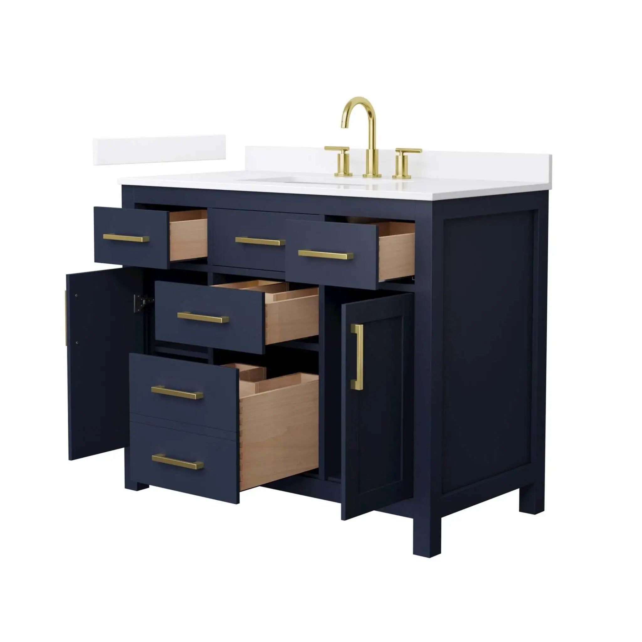 42" Beckett Single Bathroom Vanity in Dark Blue with Brushed Gold Trim by Wyndham