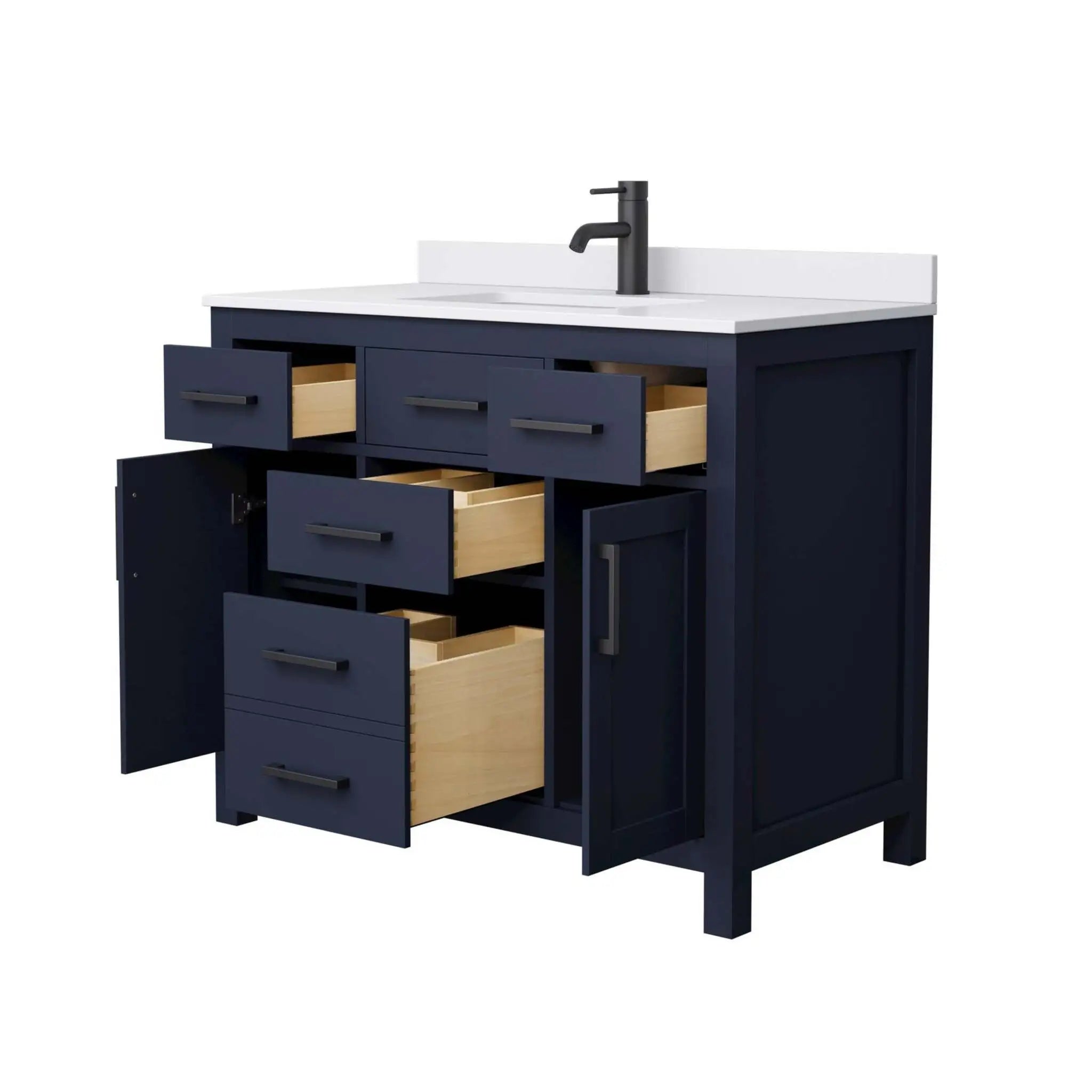 42" Beckett Single Bathroom Vanity in Dark Blue with Matte Black Trim by Wyndham