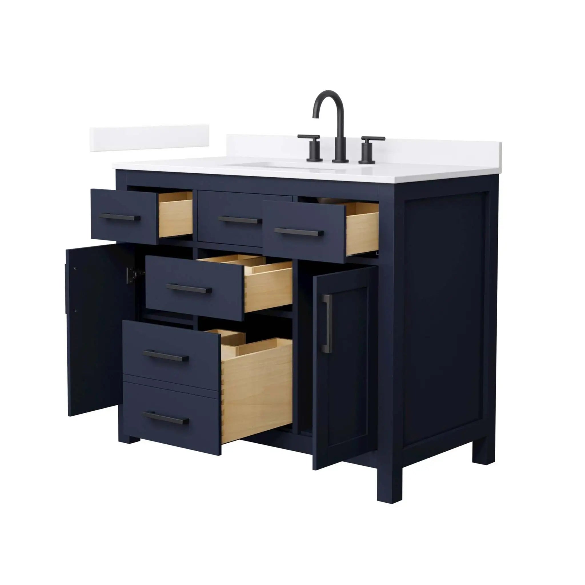 42" Beckett Single Bathroom Vanity in Dark Blue with Matte Black Trim by Wyndham