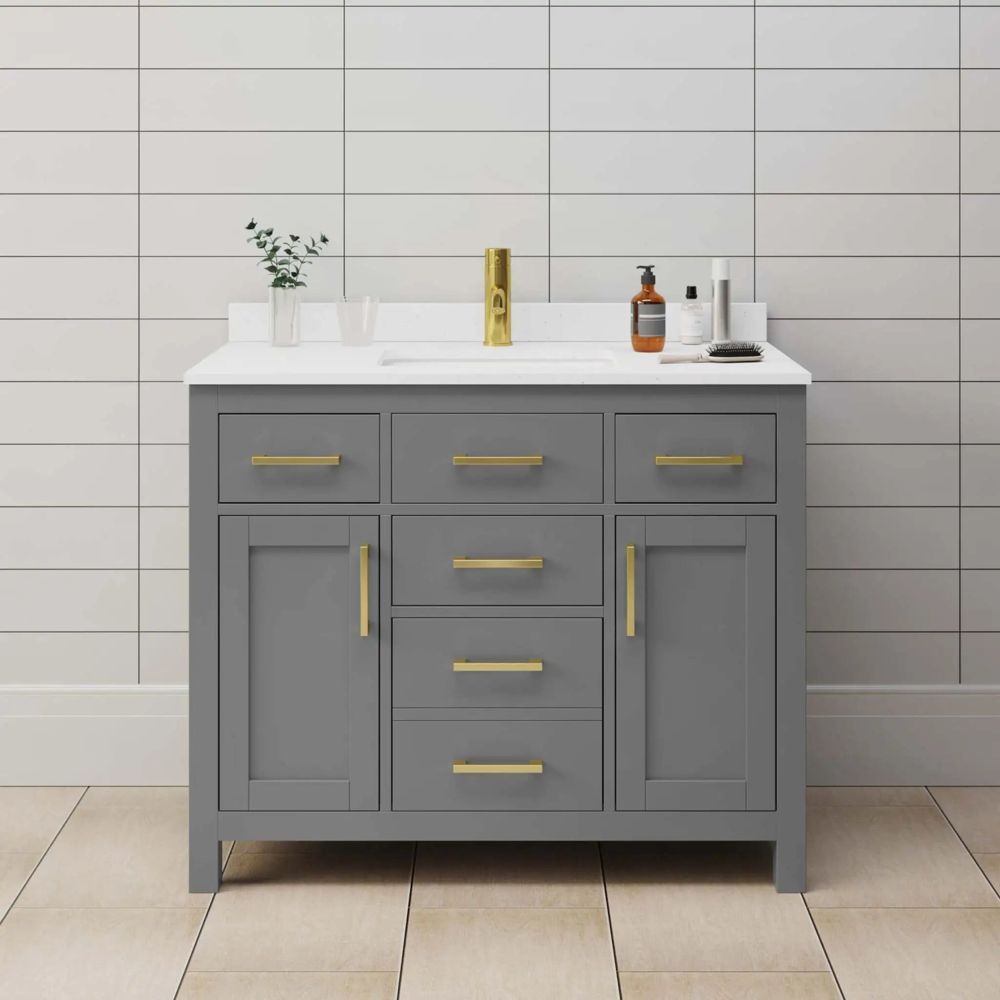 42" Beckett Single Bathroom Vanity in Dark Gray with Brushed Gold Trim by Wyndham