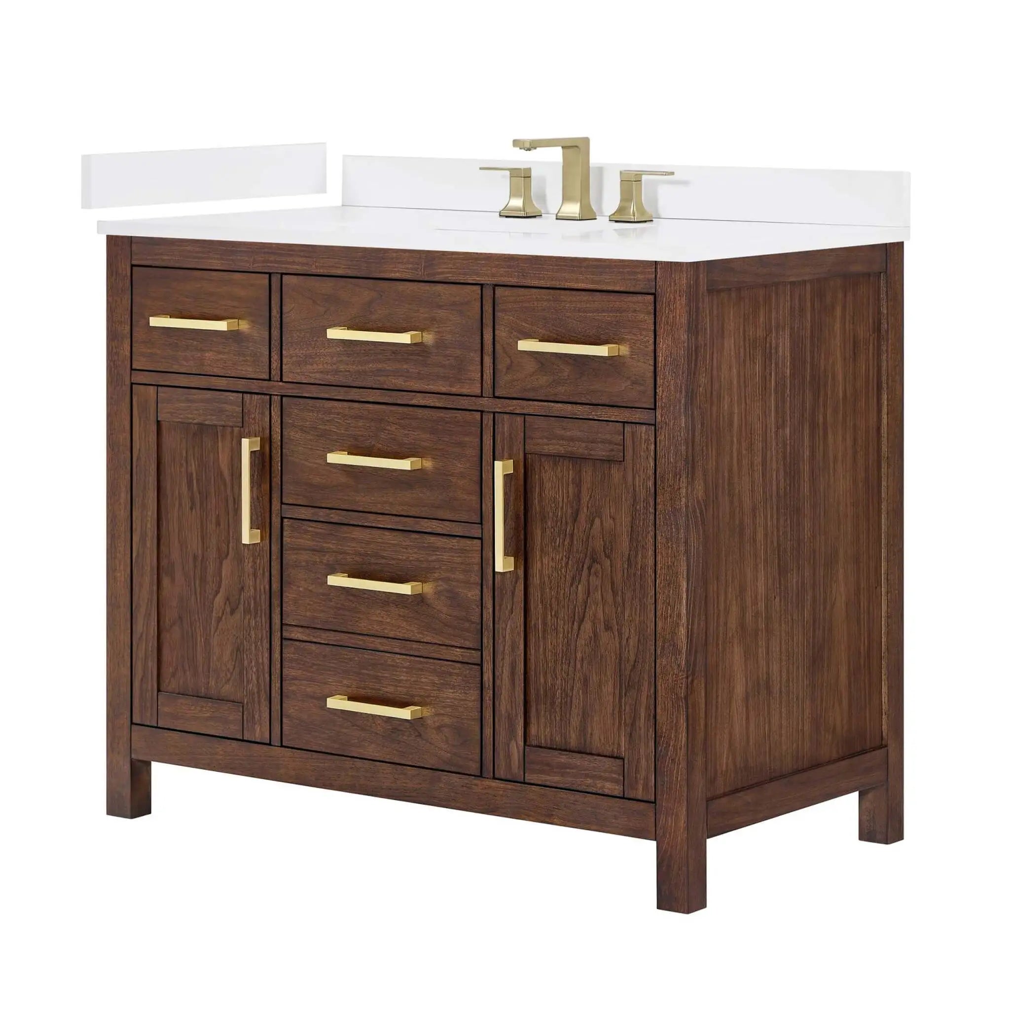 42" Beckett Single Bathroom Vanity in Dark Walnut with Brushed Gold Trim by Wyndham