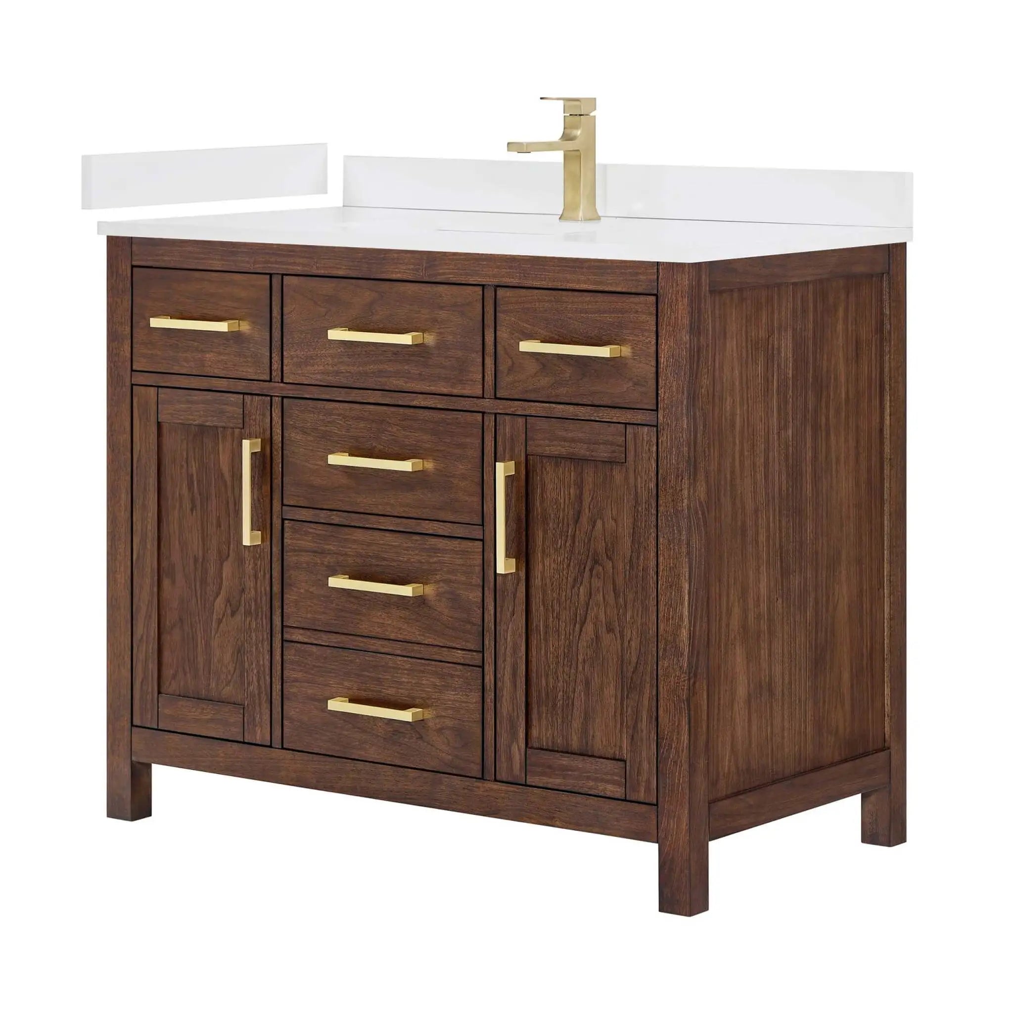 42" Beckett Single Bathroom Vanity in Dark Walnut with Brushed Gold Trim by Wyndham