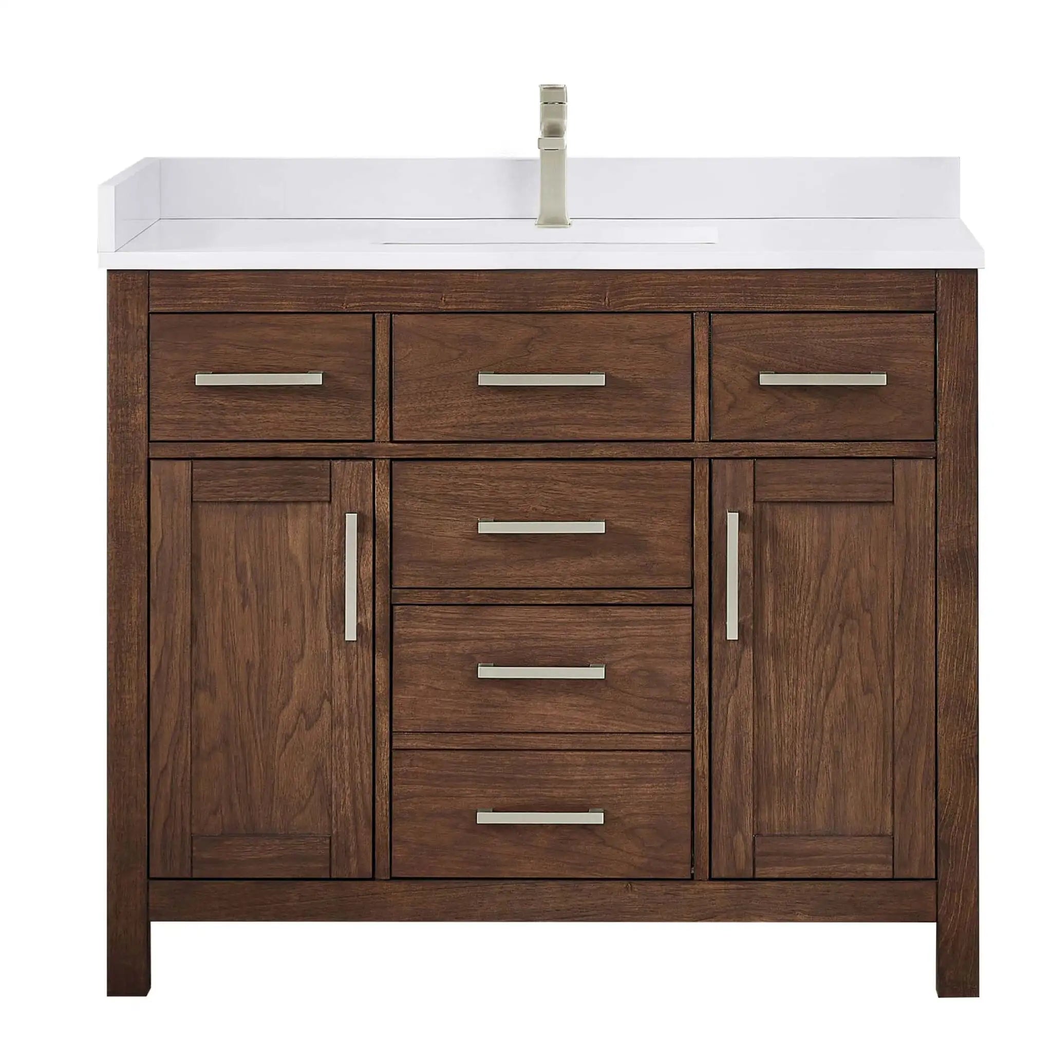 42" Beckett Single Bathroom Vanity in Dark Walnut with Brushed Nickel Trim by Wyndham