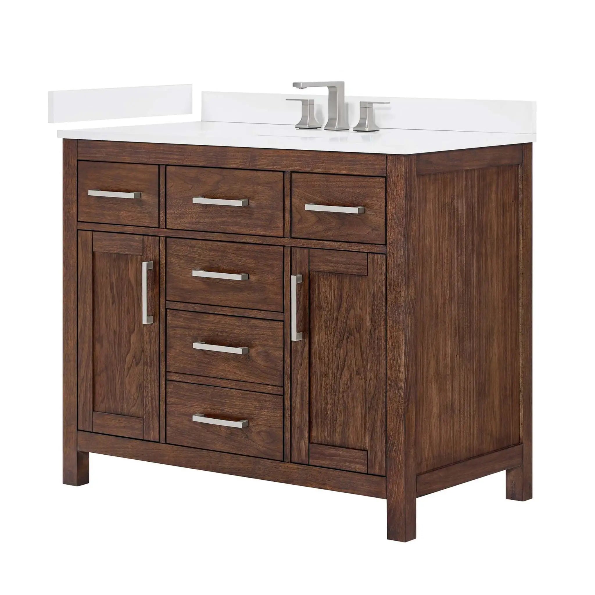 42" Beckett Single Bathroom Vanity in Dark Walnut with Brushed Nickel Trim by Wyndham