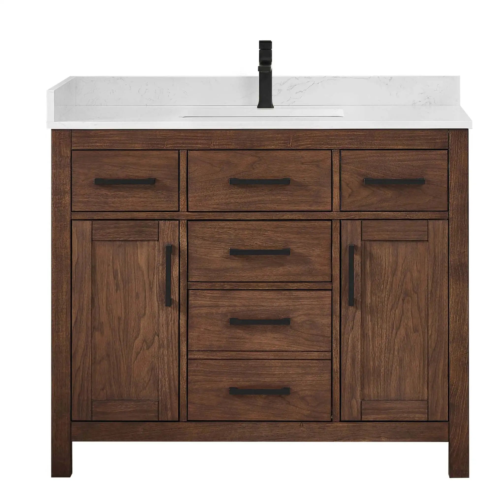 42" Beckett Single Bathroom Vanity in Dark Walnut with Matte Black Trim by Wyndham