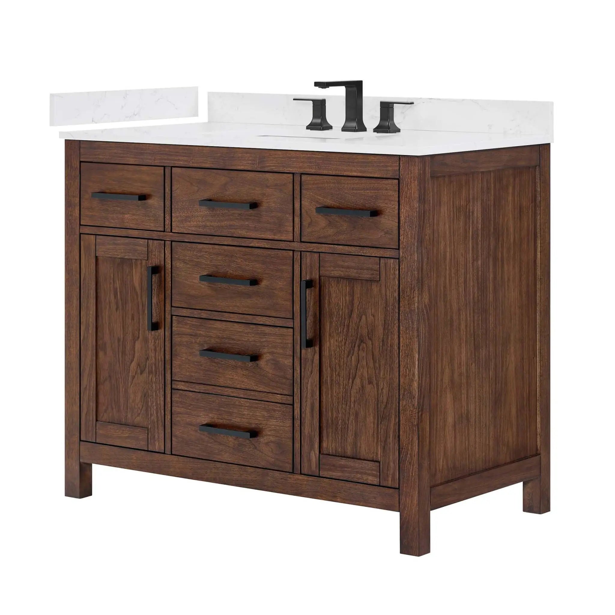 42" Beckett Single Bathroom Vanity in Dark Walnut with Matte Black Trim by Wyndham