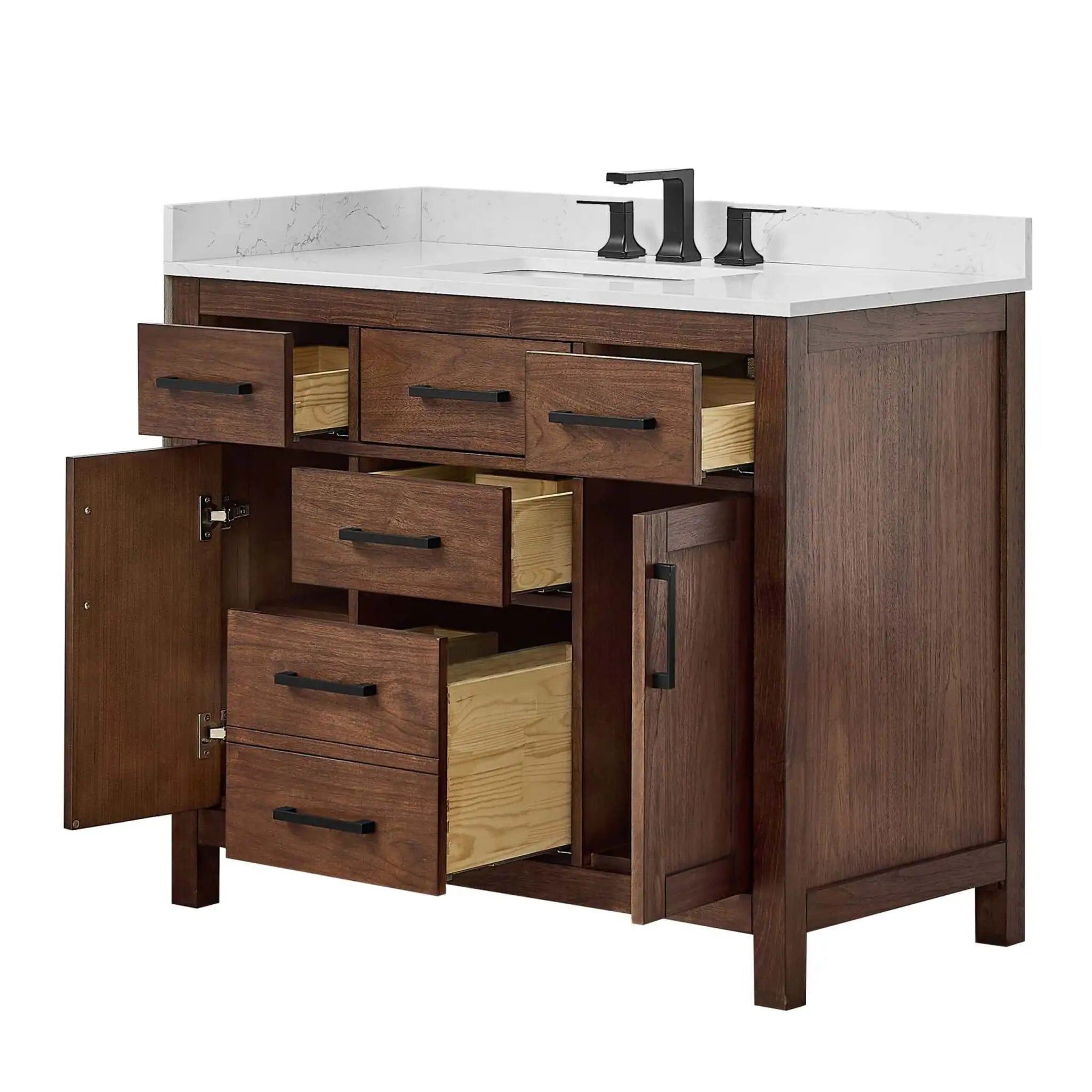 42" Beckett Single Bathroom Vanity in Dark Walnut with Matte Black Trim by Wyndham