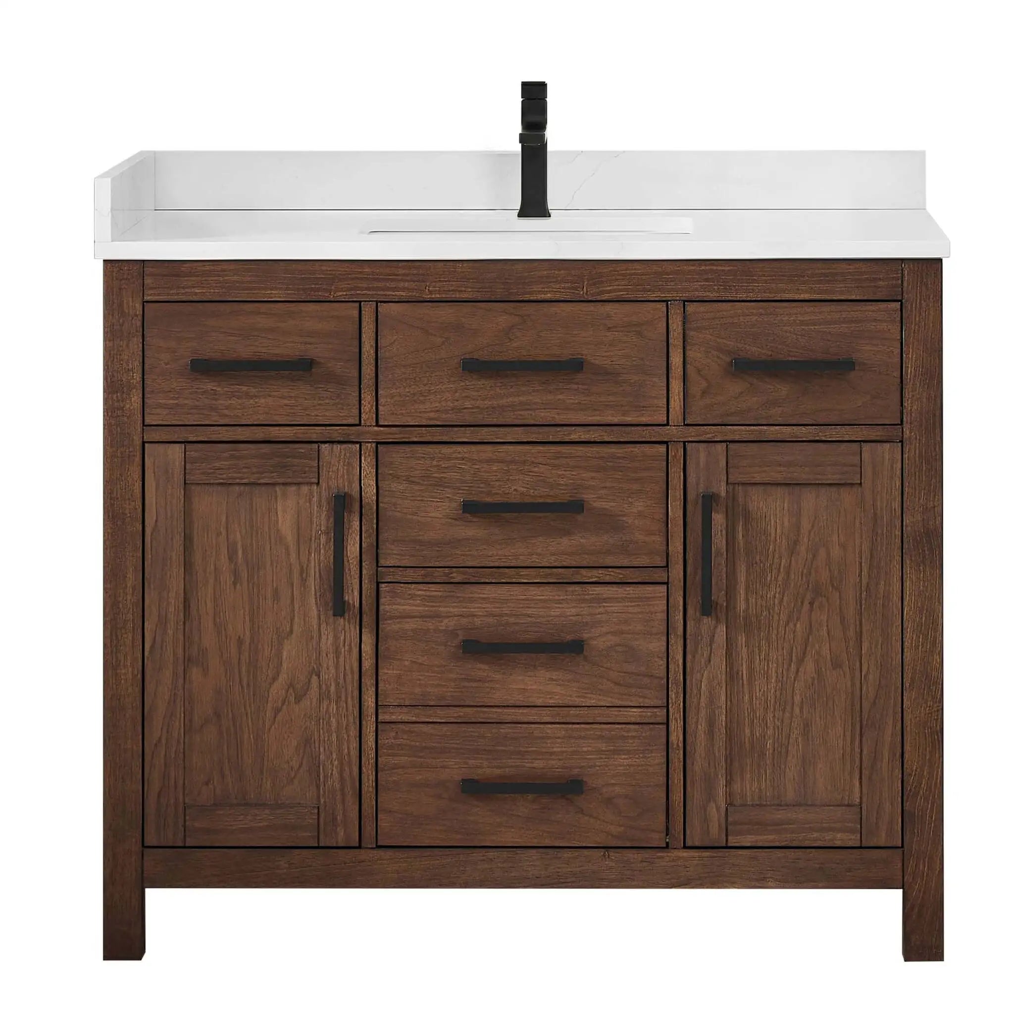 42" Beckett Single Bathroom Vanity in Dark Walnut with Matte Black Trim by Wyndham