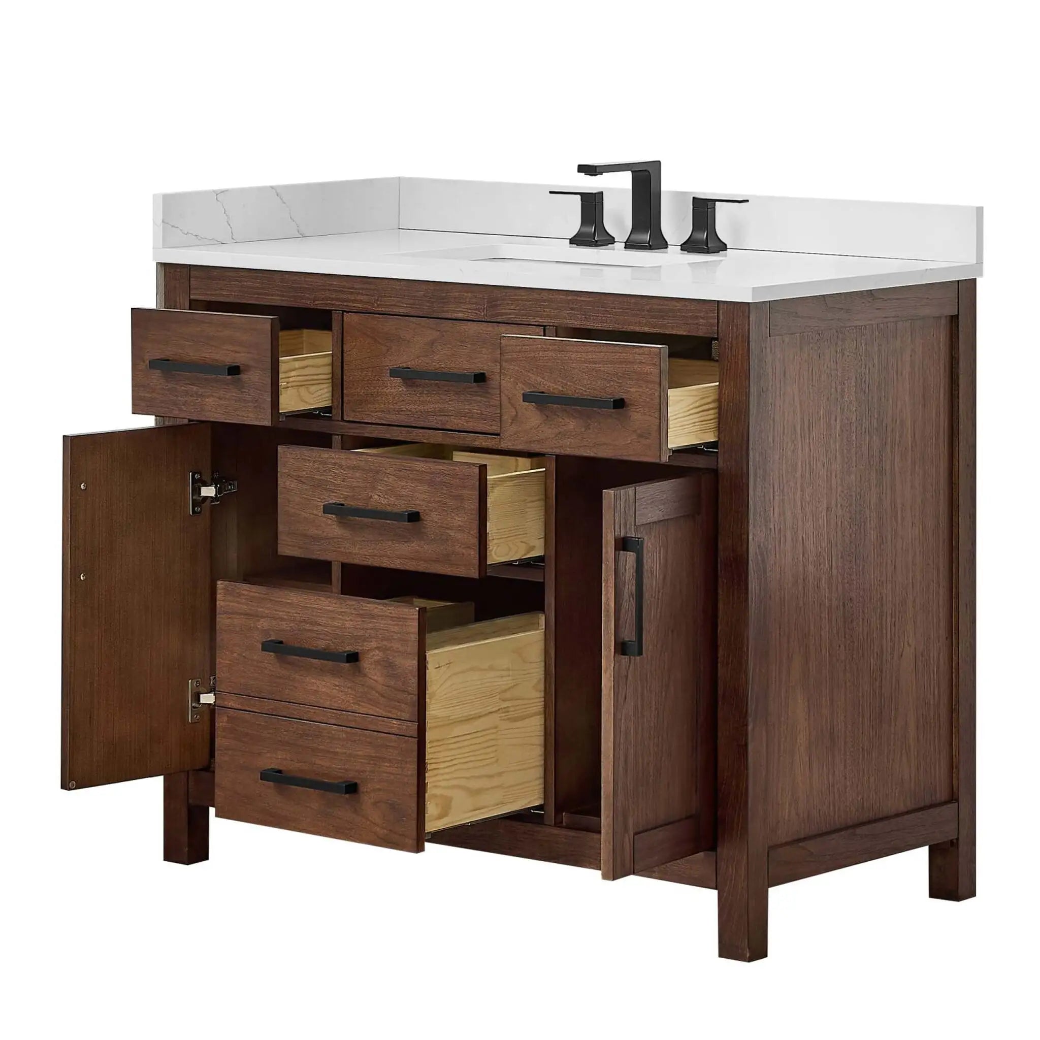 42" Beckett Single Bathroom Vanity in Dark Walnut with Matte Black Trim by Wyndham