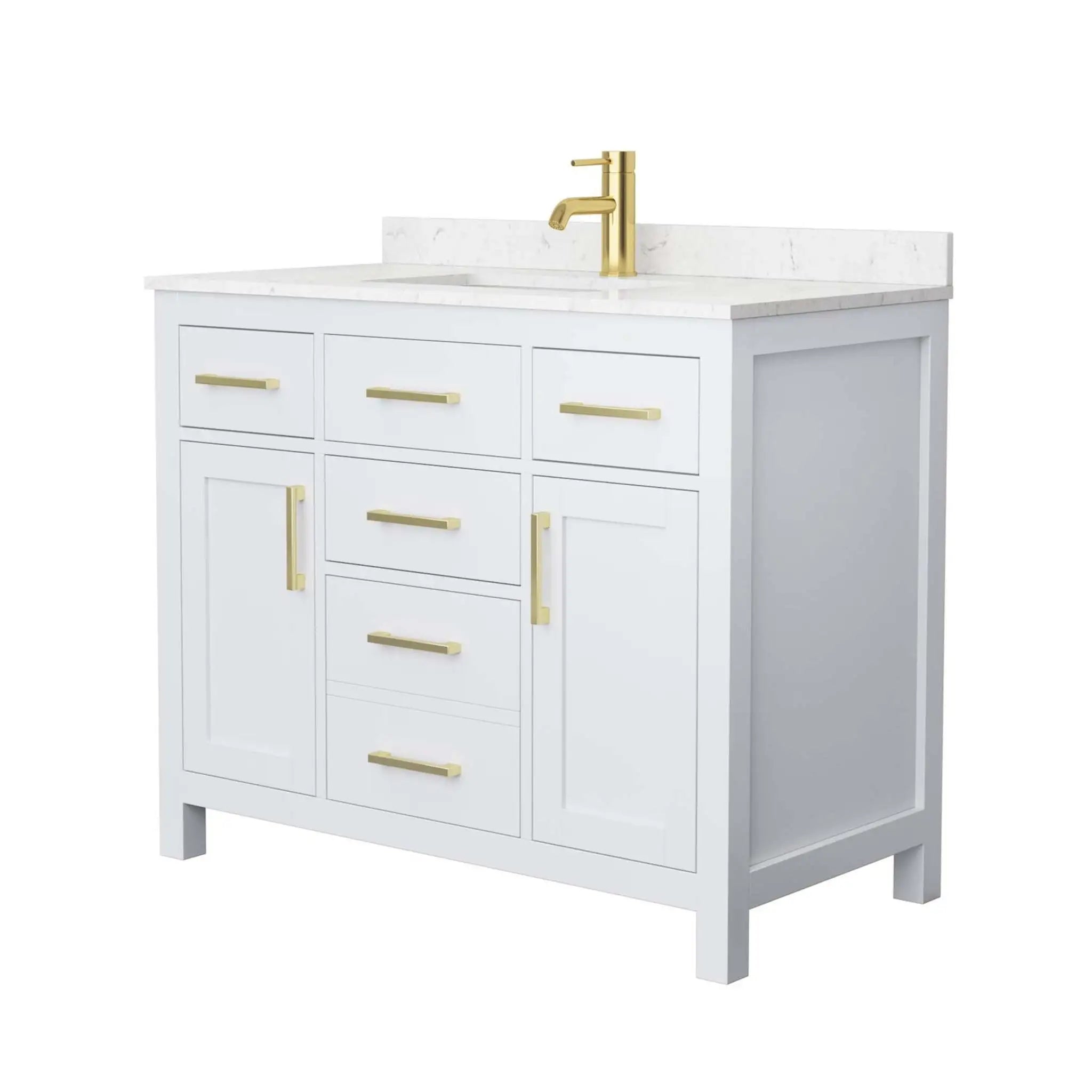 42" Beckett Single Bathroom Vanity in White with Brushed Gold Trim by Wyndham