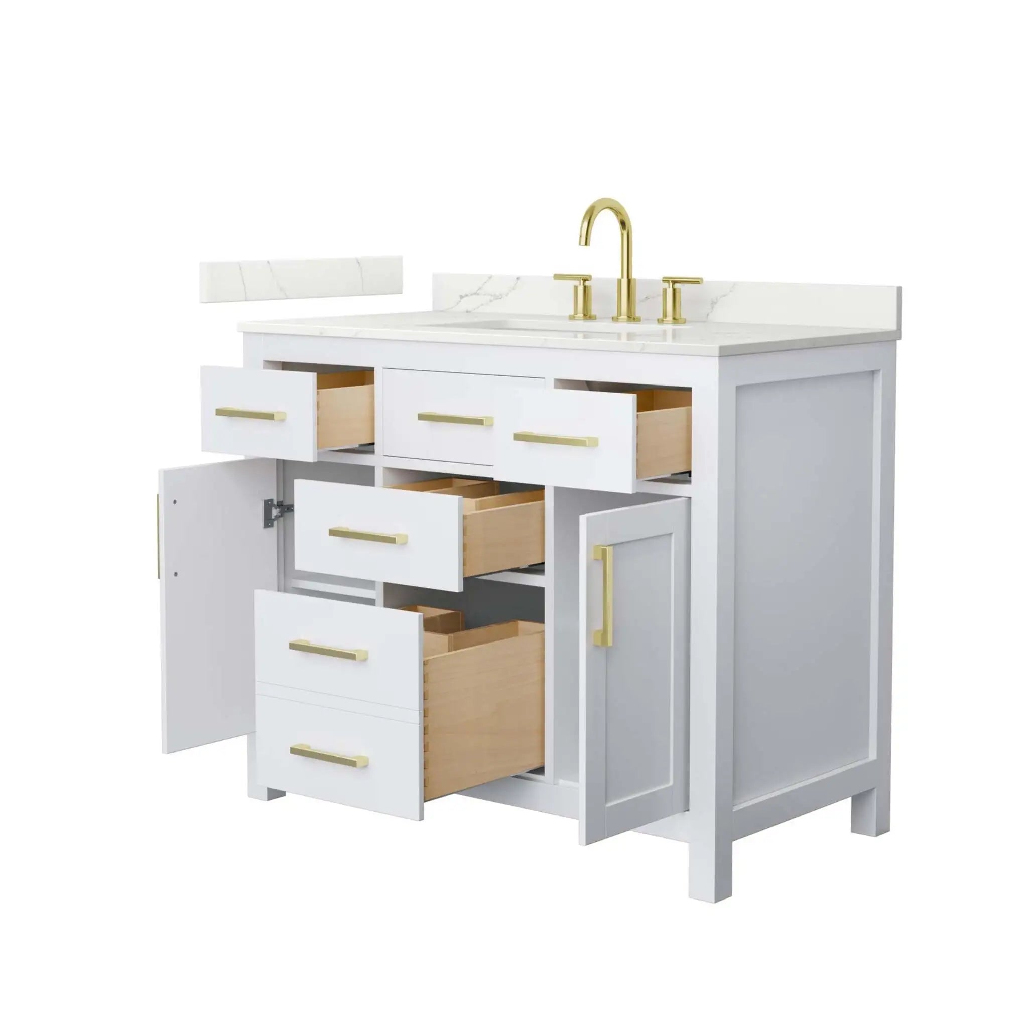 42" Beckett Single Bathroom Vanity in White with Brushed Gold Trim by Wyndham