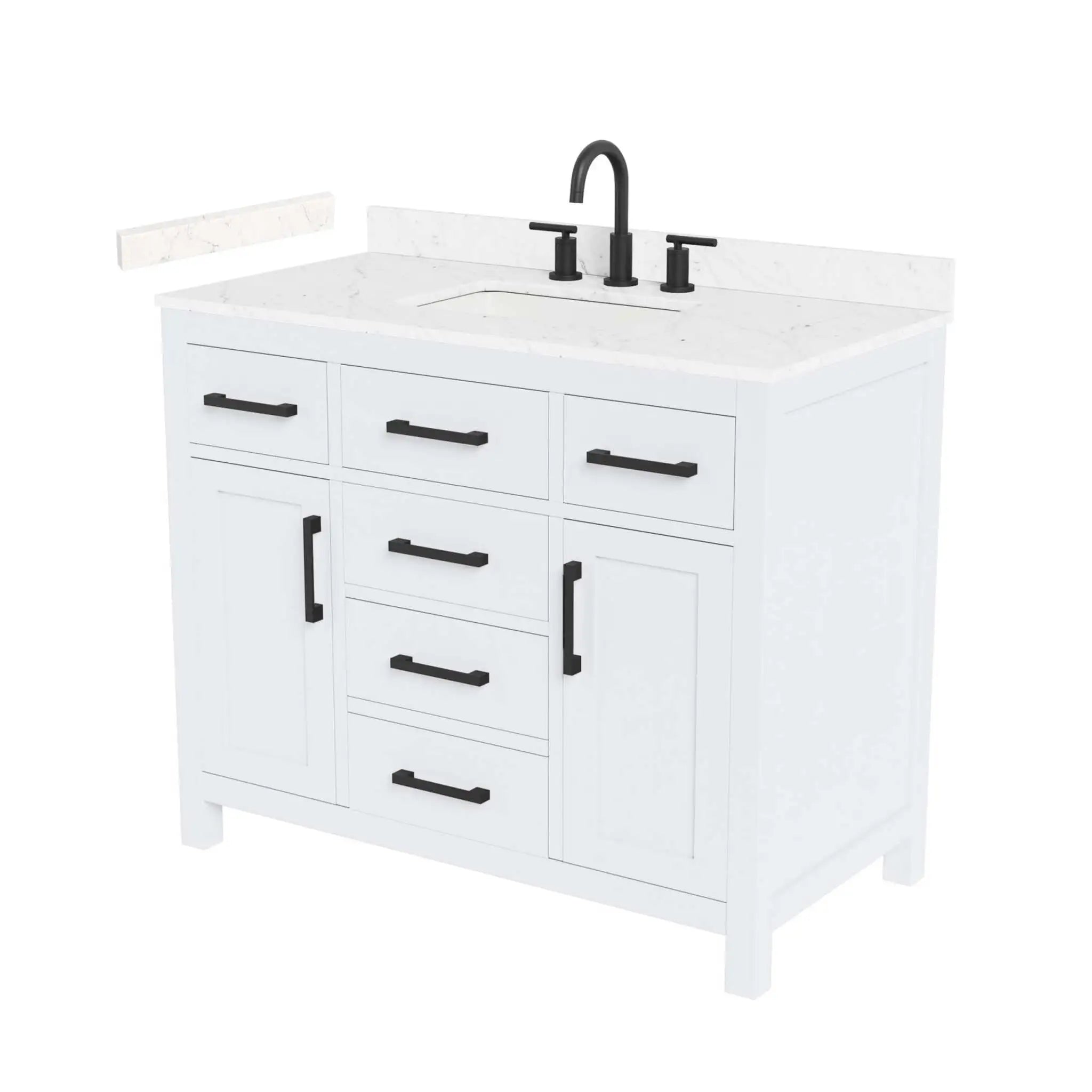 42" Beckett Single Bathroom Vanity in White with Matte Black Trim by Wyndham