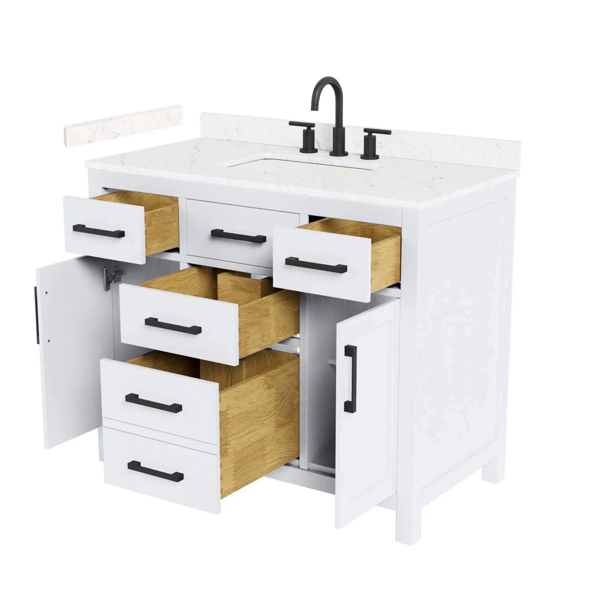 42" Beckett Single Bathroom Vanity in White with Matte Black Trim by Wyndham