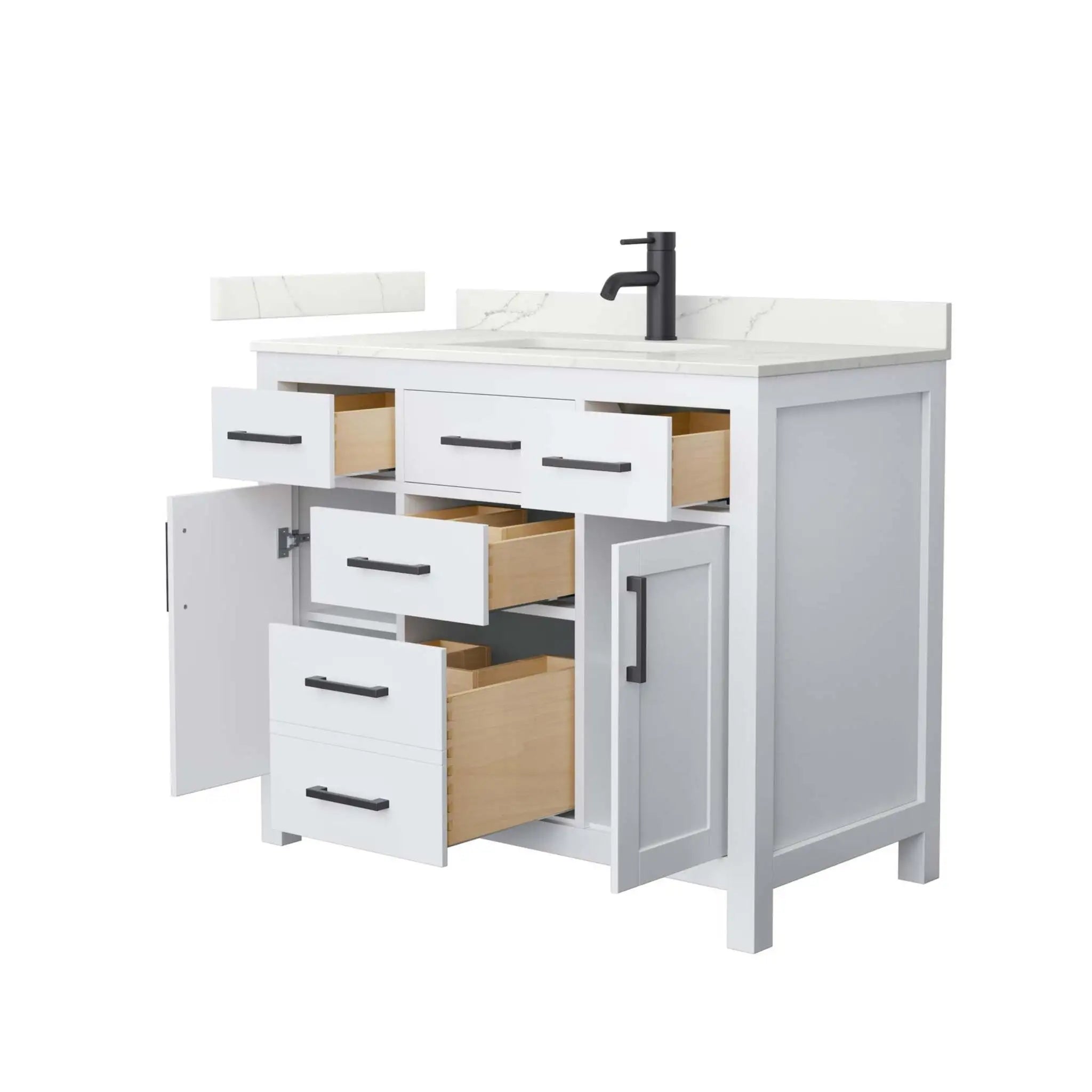 42" Beckett Single Bathroom Vanity in White with Matte Black Trim by Wyndham