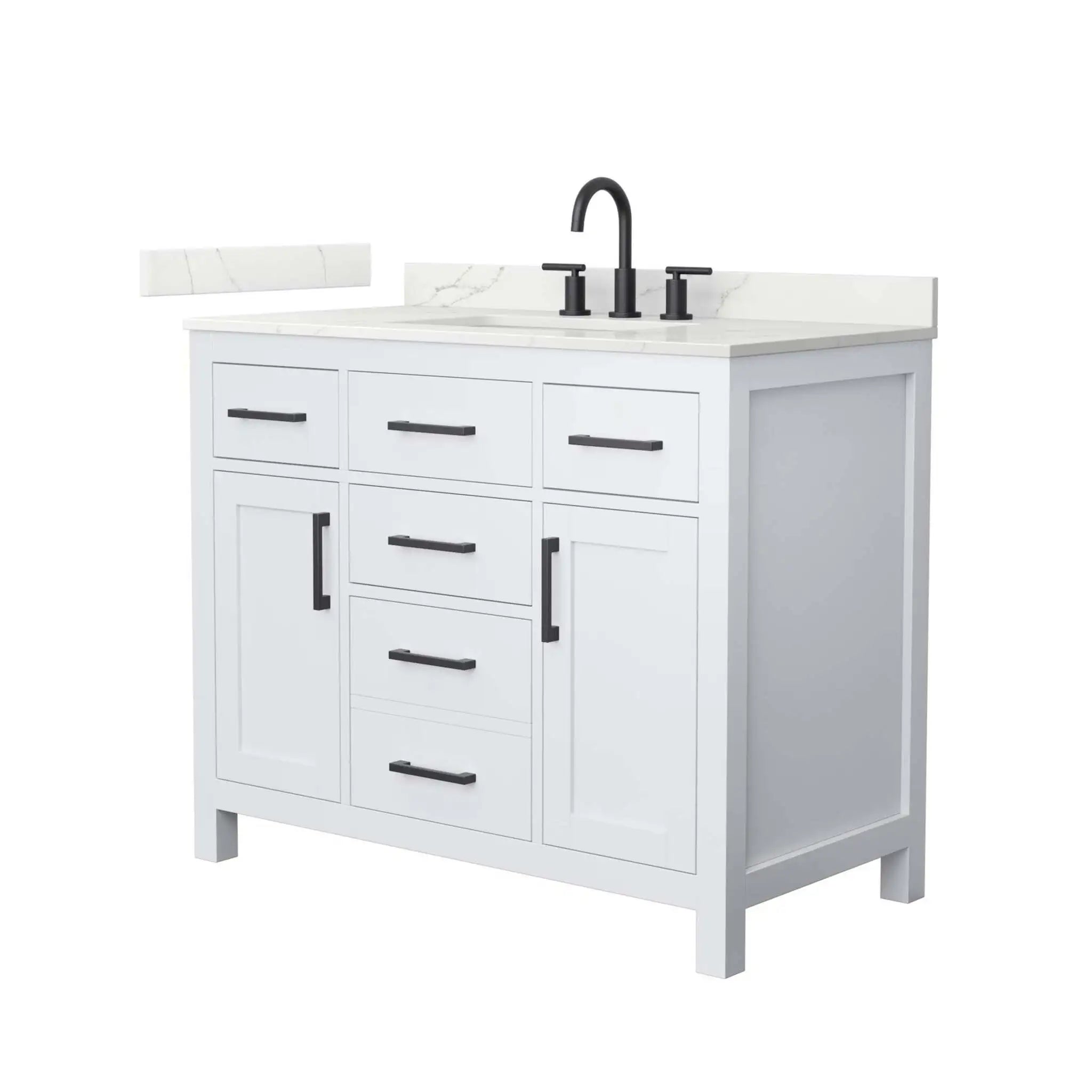 42" Beckett Single Bathroom Vanity in White with Matte Black Trim by Wyndham