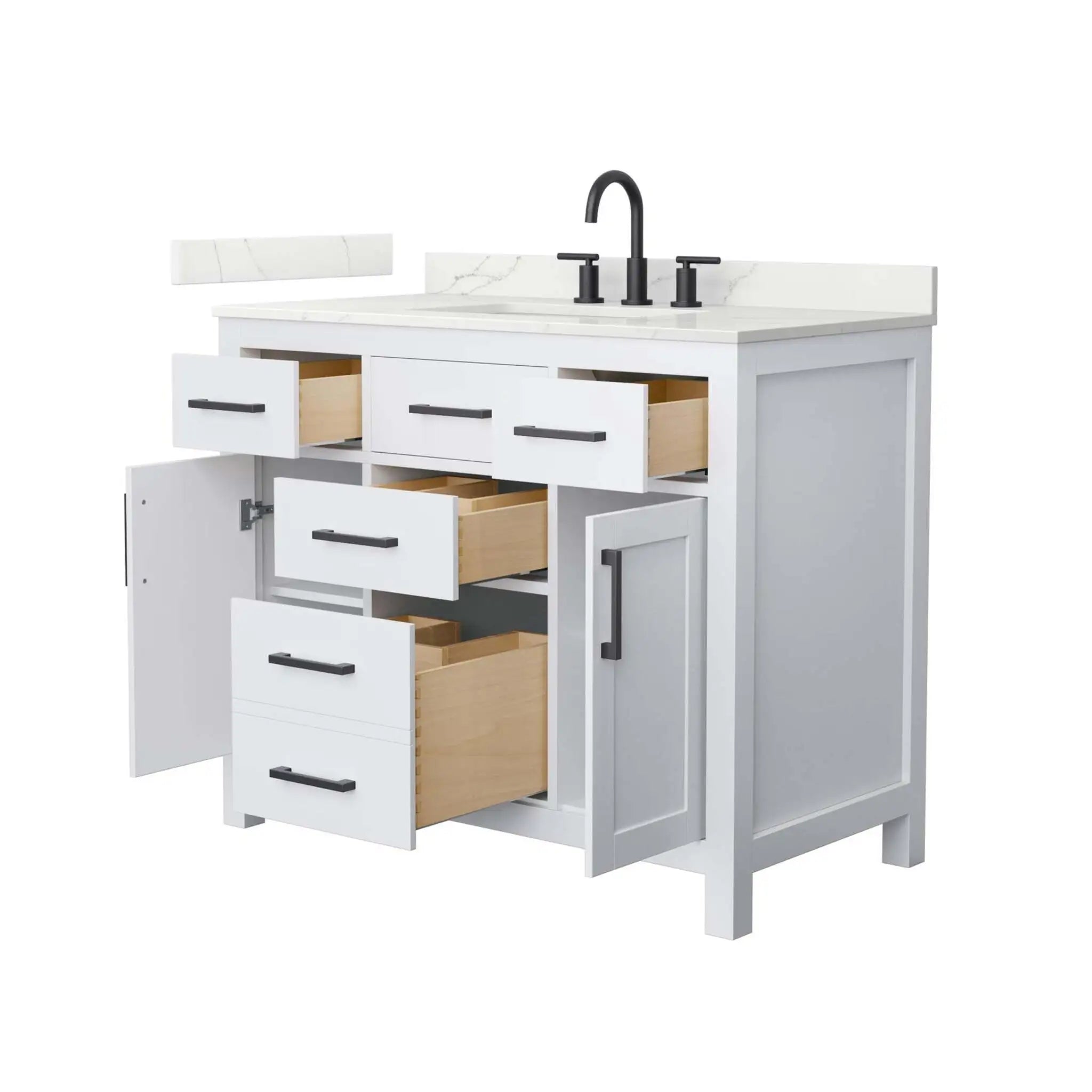 42" Beckett Single Bathroom Vanity in White with Matte Black Trim by Wyndham