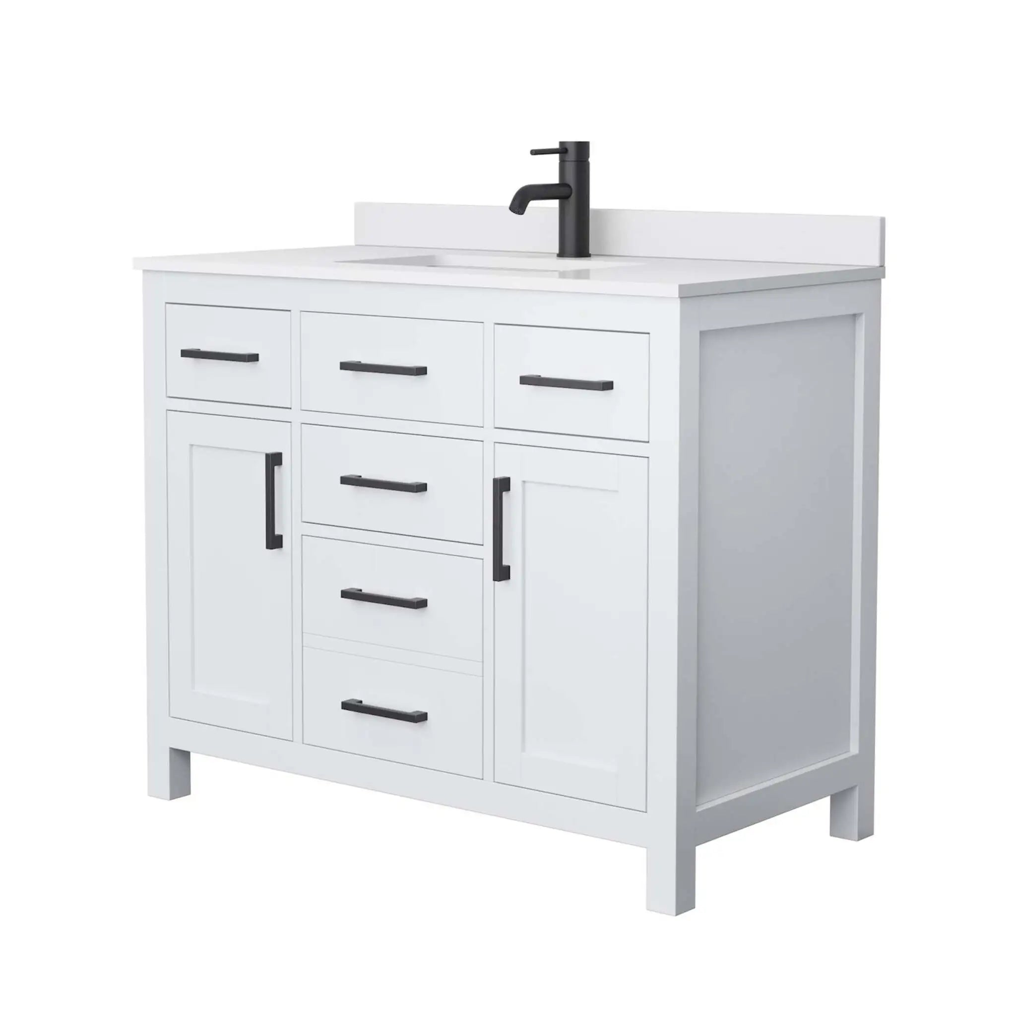 42" Beckett Single Bathroom Vanity in White with Matte Black Trim by Wyndham