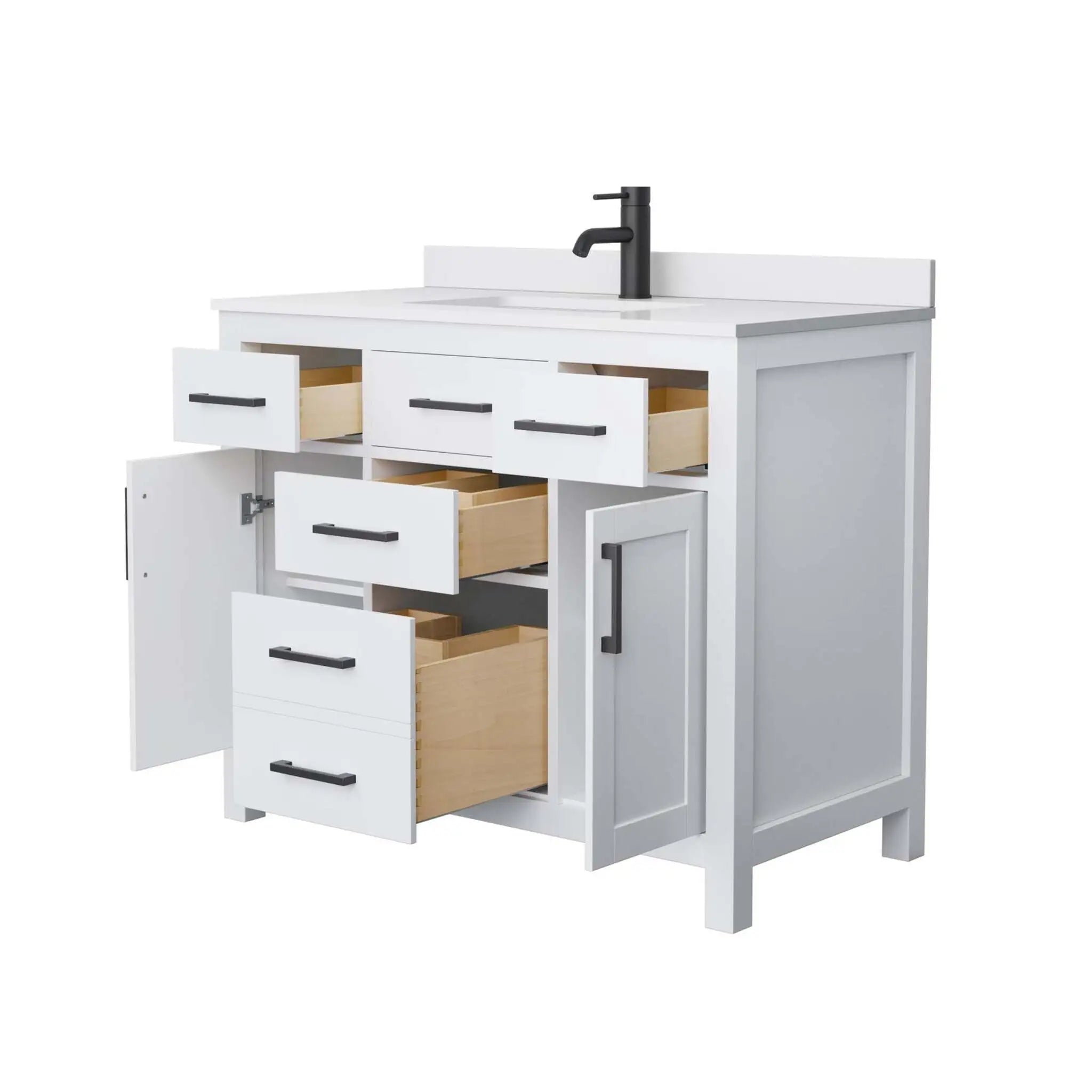 42" Beckett Single Bathroom Vanity in White with Matte Black Trim by Wyndham