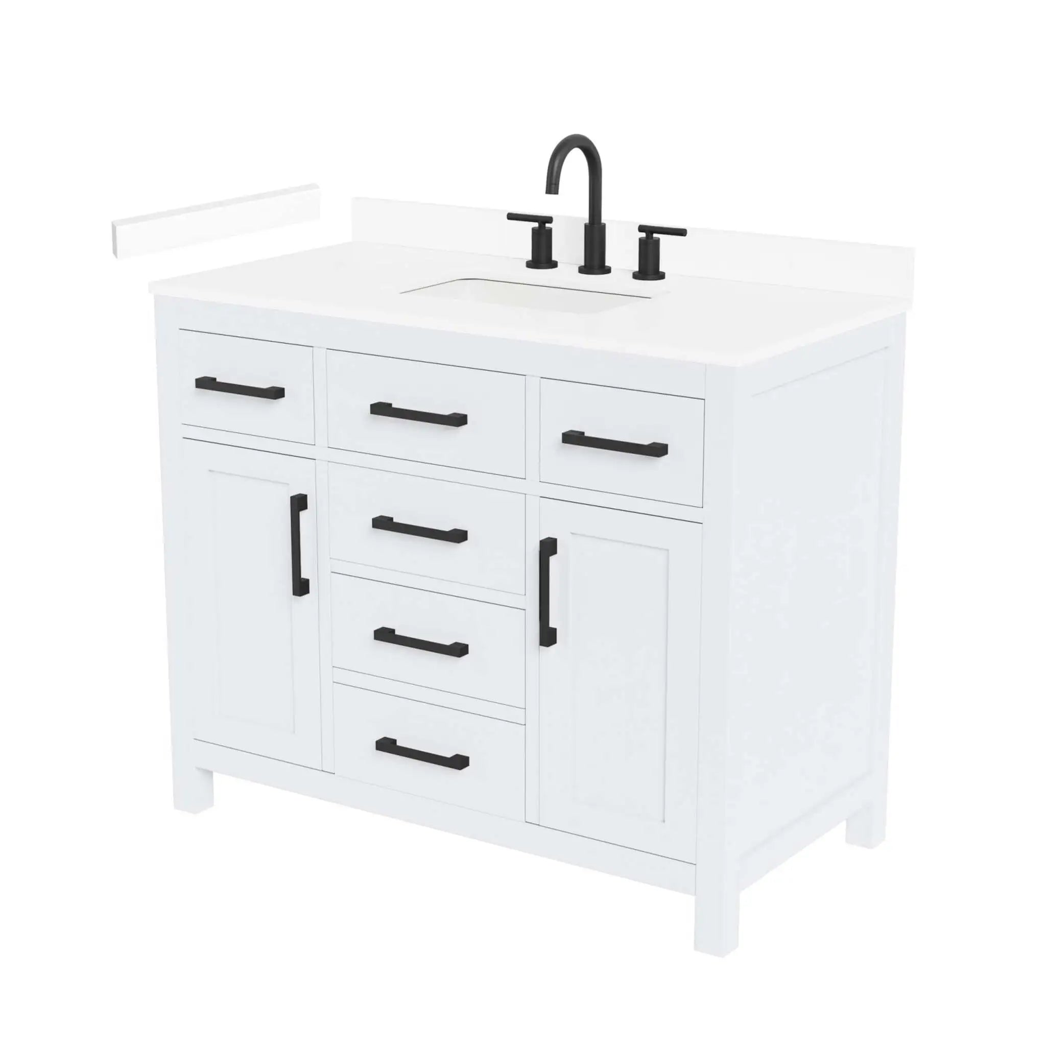 42" Beckett Single Bathroom Vanity in White with Matte Black Trim by Wyndham