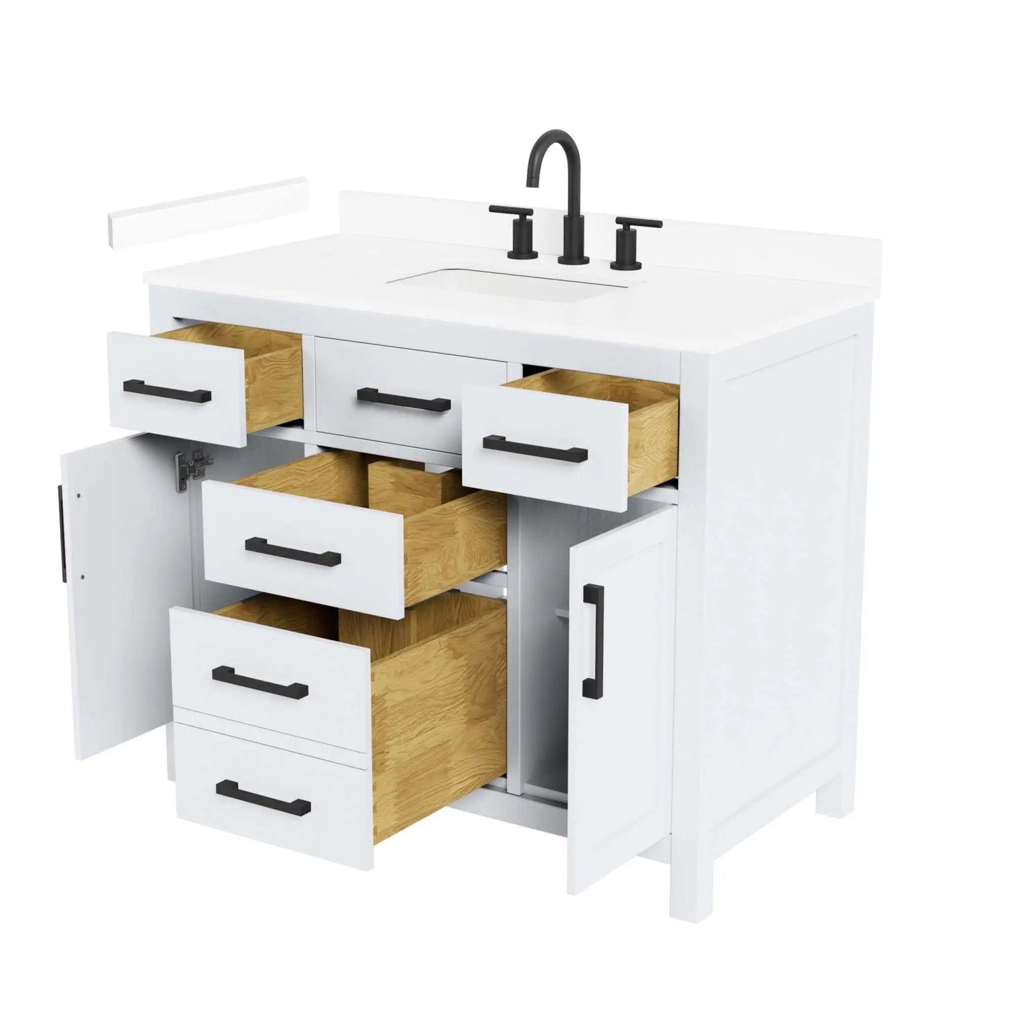 42" Beckett Single Bathroom Vanity in White with Matte Black Trim by Wyndham