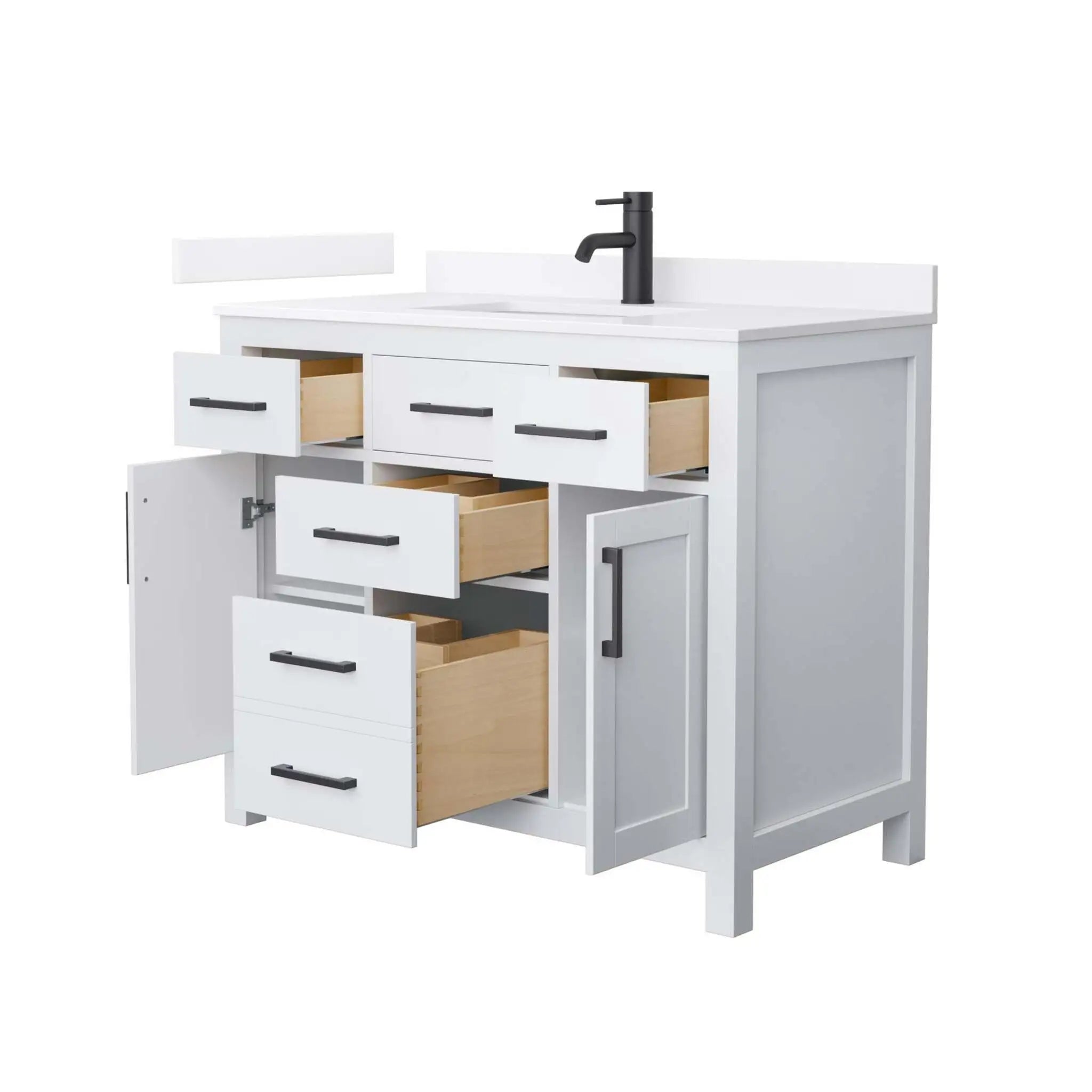 42" Beckett Single Bathroom Vanity in White with Matte Black Trim by Wyndham