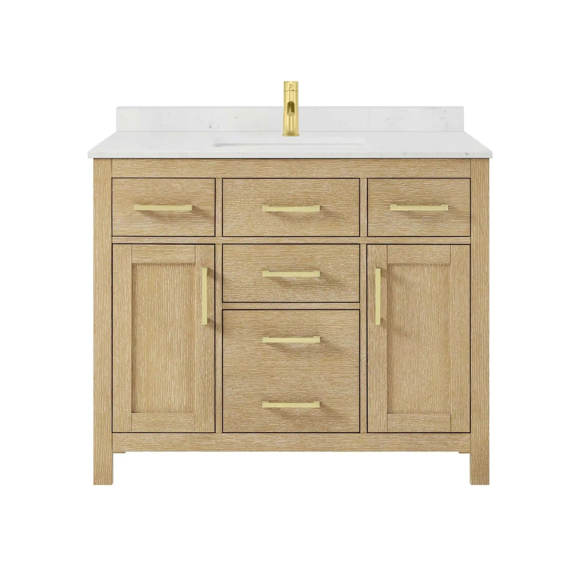 42" Beckett Single Bathroom Vanity in Whitewashed Oak with Brushed Gold Trim by Wyndham