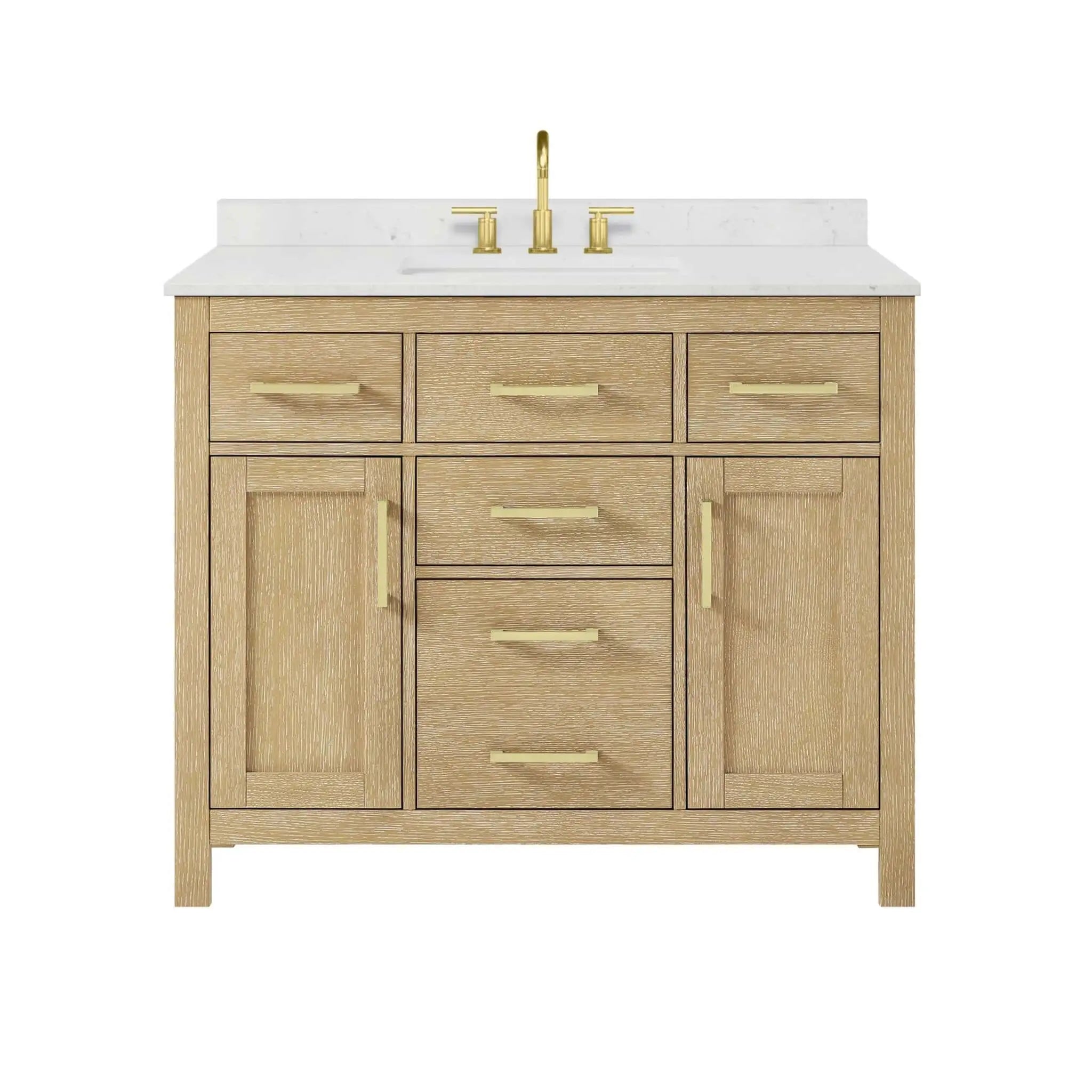 42" Beckett Single Bathroom Vanity in Whitewashed Oak with Brushed Gold Trim by Wyndham