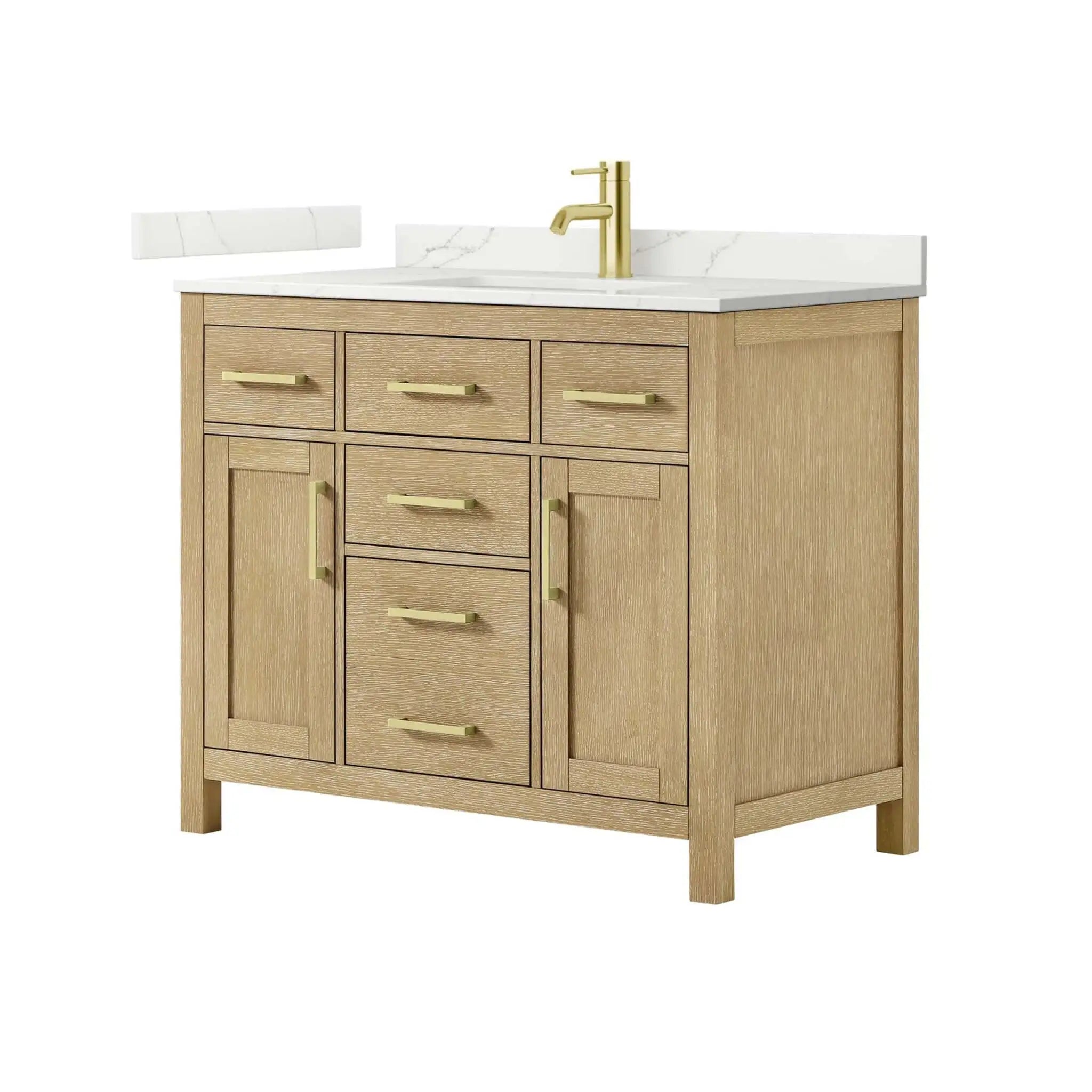 42" Beckett Single Bathroom Vanity in Whitewashed Oak with Brushed Gold Trim by Wyndham