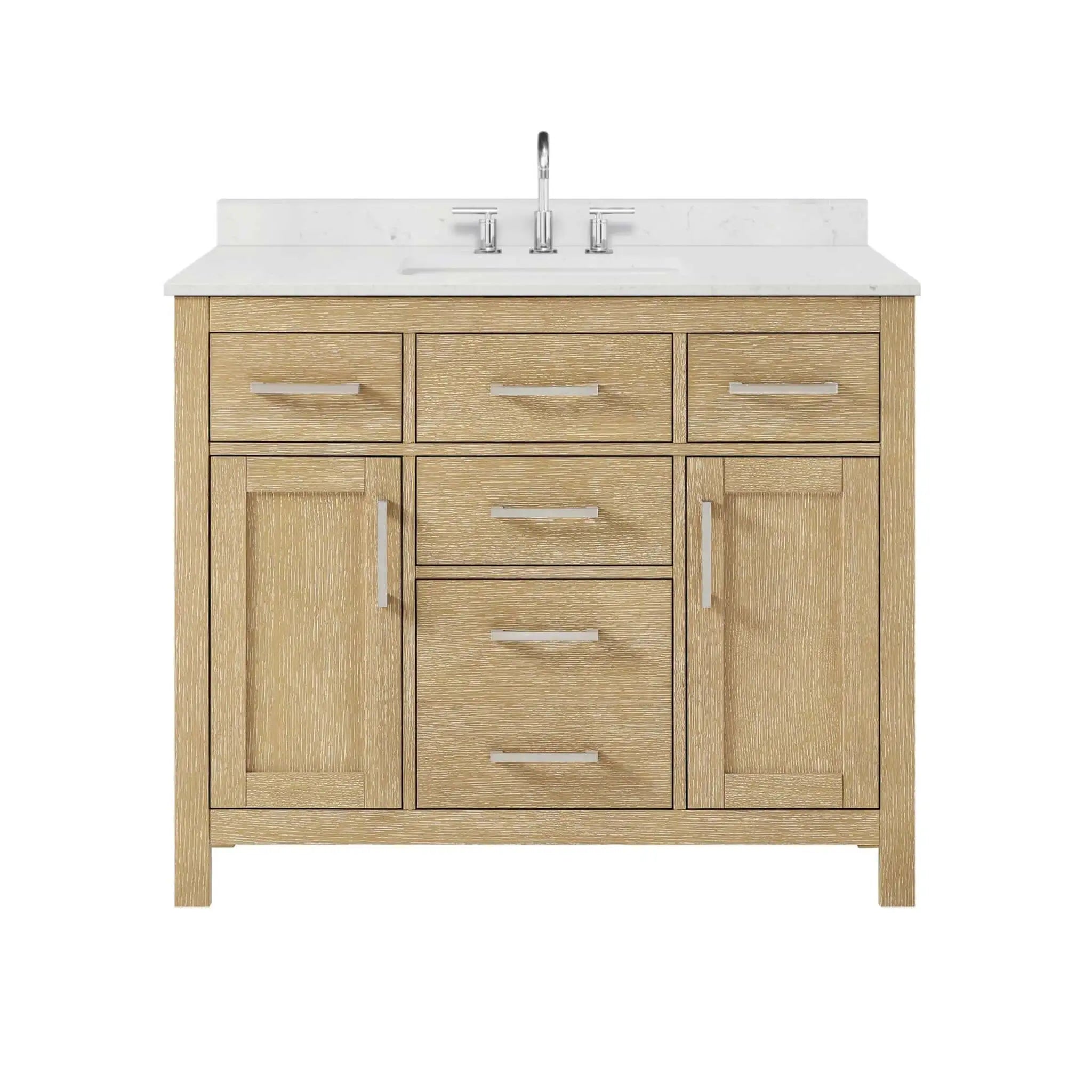 42" Beckett Single Bathroom Vanity in Whitewashed Oak with Brushed Nickel Trim by Wyndham