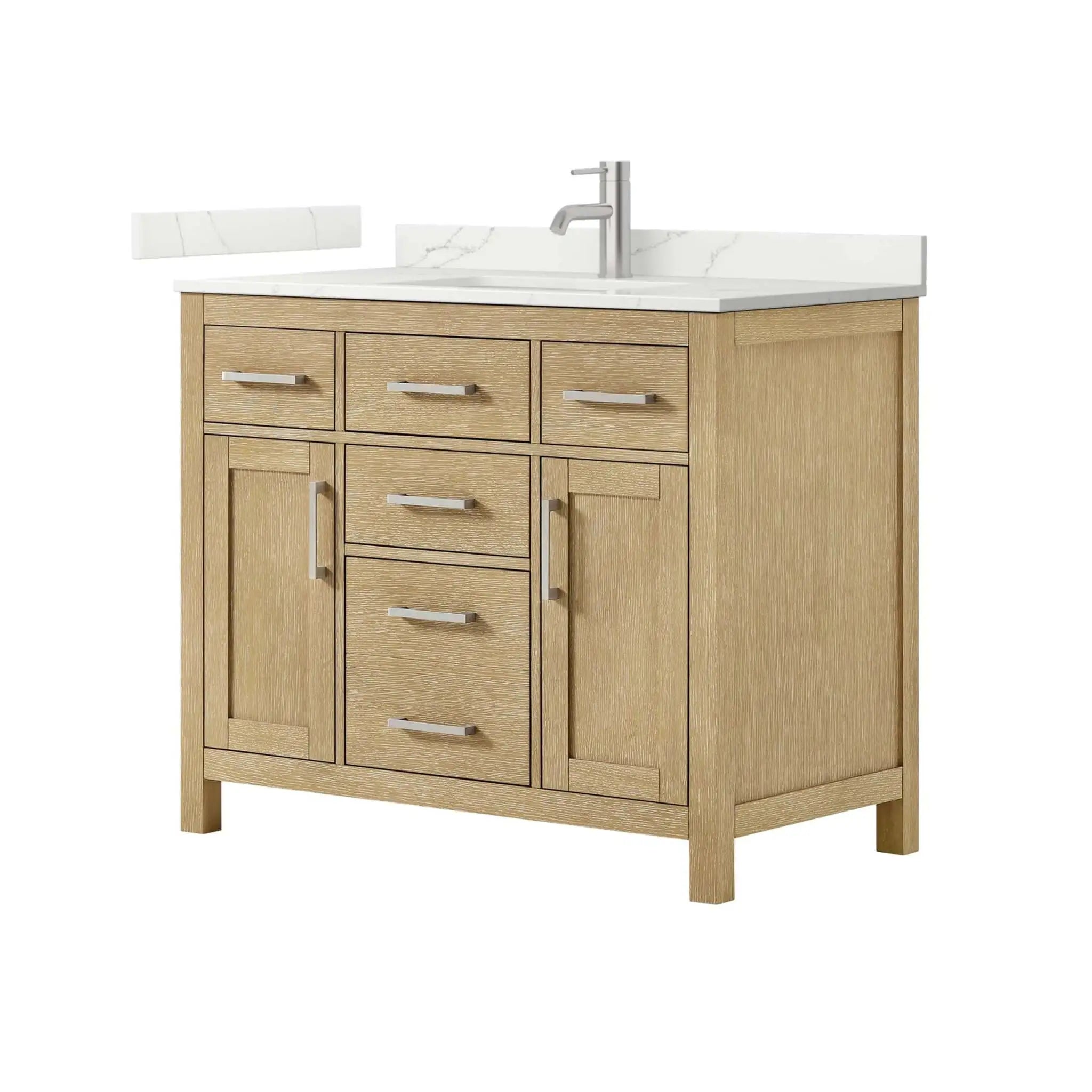 42" Beckett Single Bathroom Vanity in Whitewashed Oak with Brushed Nickel Trim by Wyndham